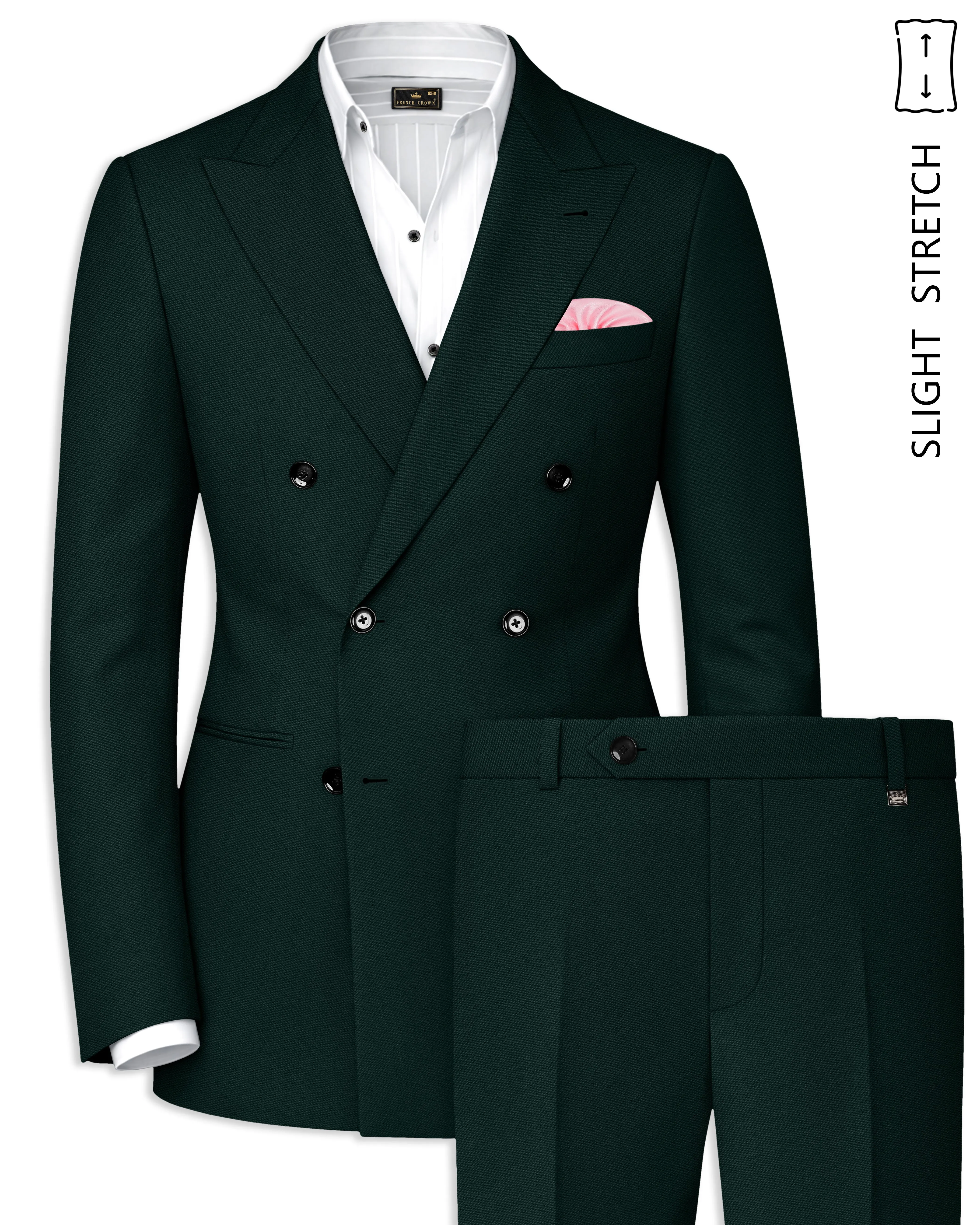 Lustre-Emerald Green Wool Rich Slight Stretch Double Breasted Suit sold by French Crown