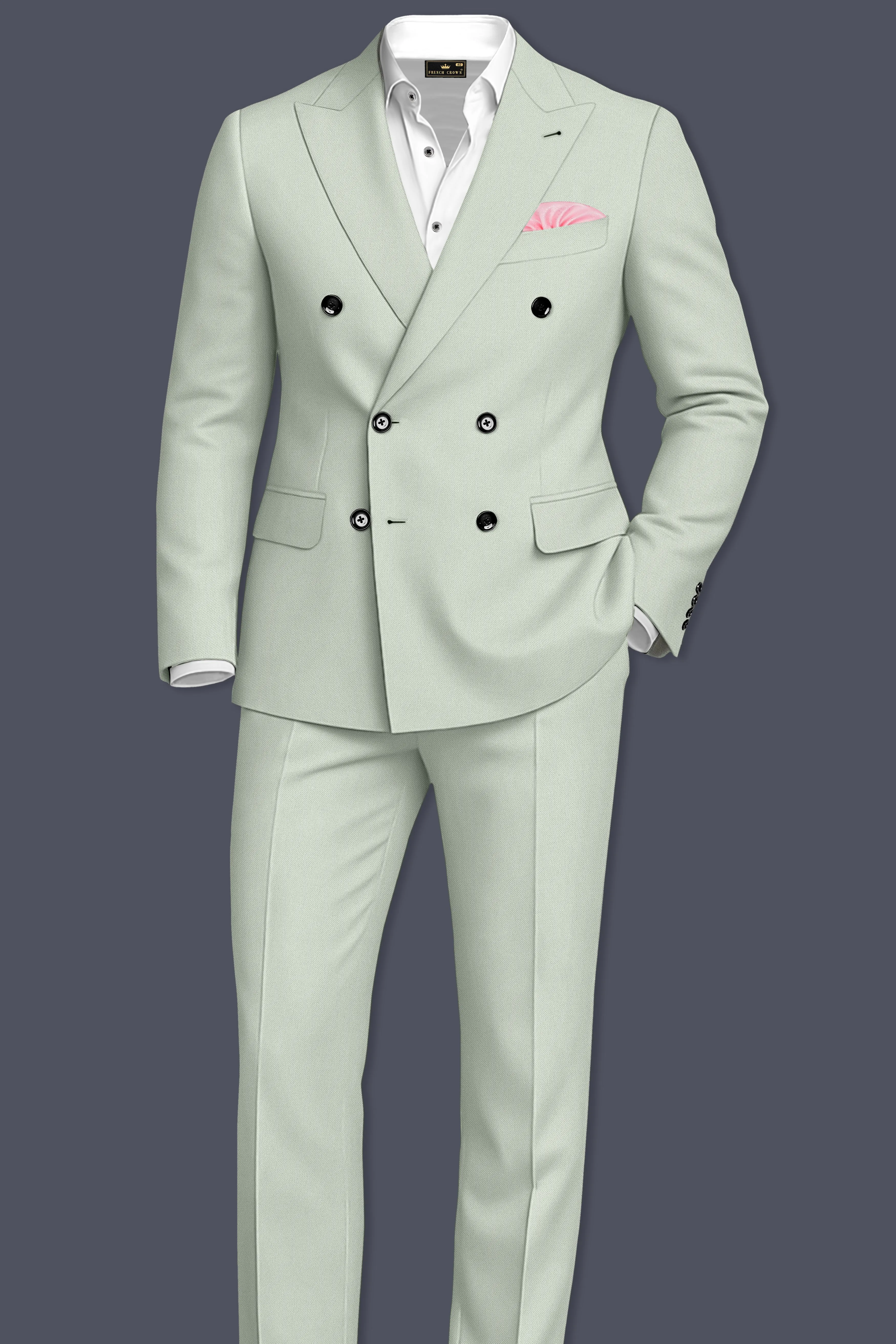 Ascend-Tasman Green Wool Rich Slight Stretch Double Breasted Suit sold by French Crown product image thumbnail 4