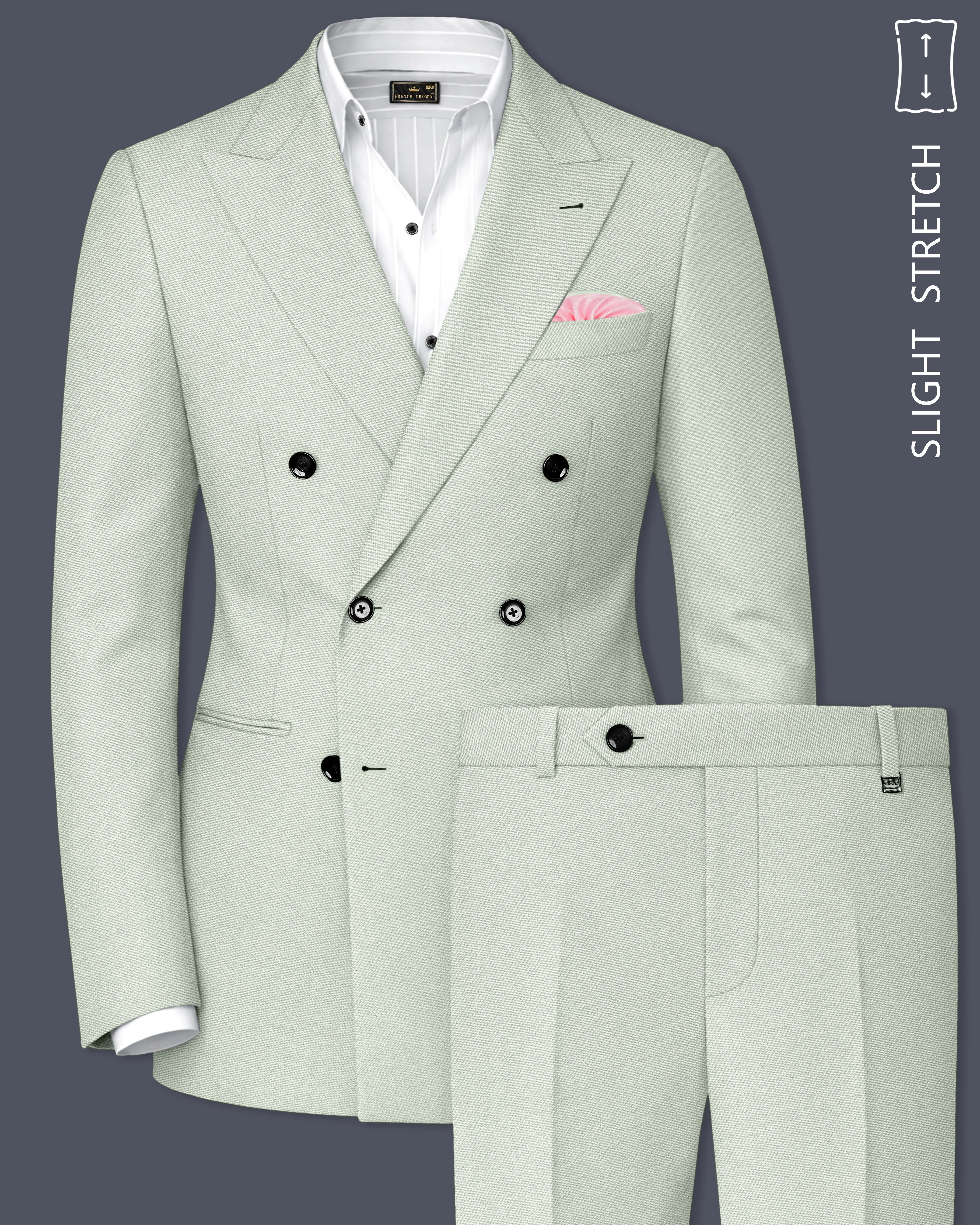 Ascend-Tasman Green Wool Rich Slight Stretch Double Breasted Suit sold by French Crown