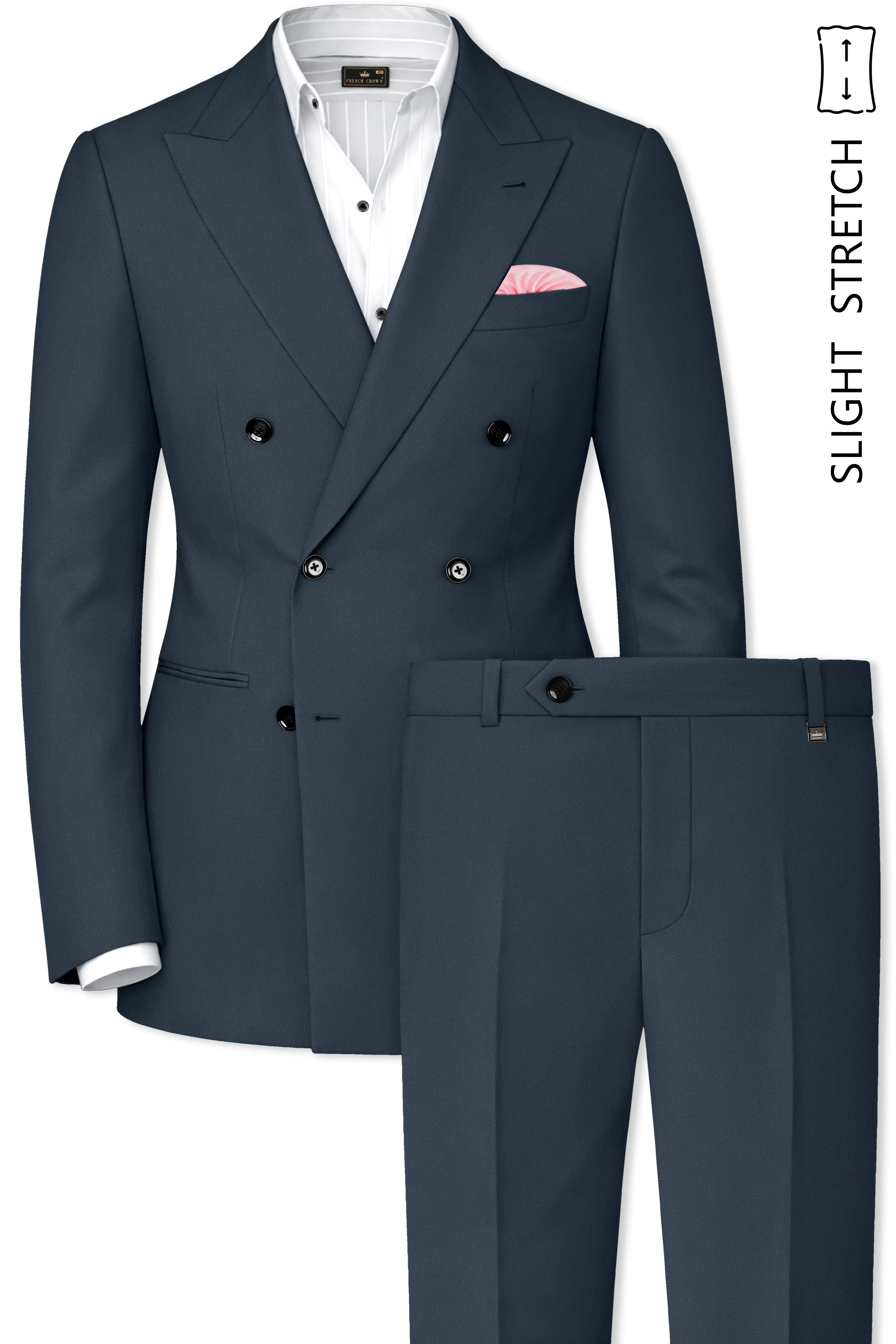 Titan-Shark Gray Wool Rich Slight Stretch Double Breasted Suit sold by French Crown product image thumbnail 2