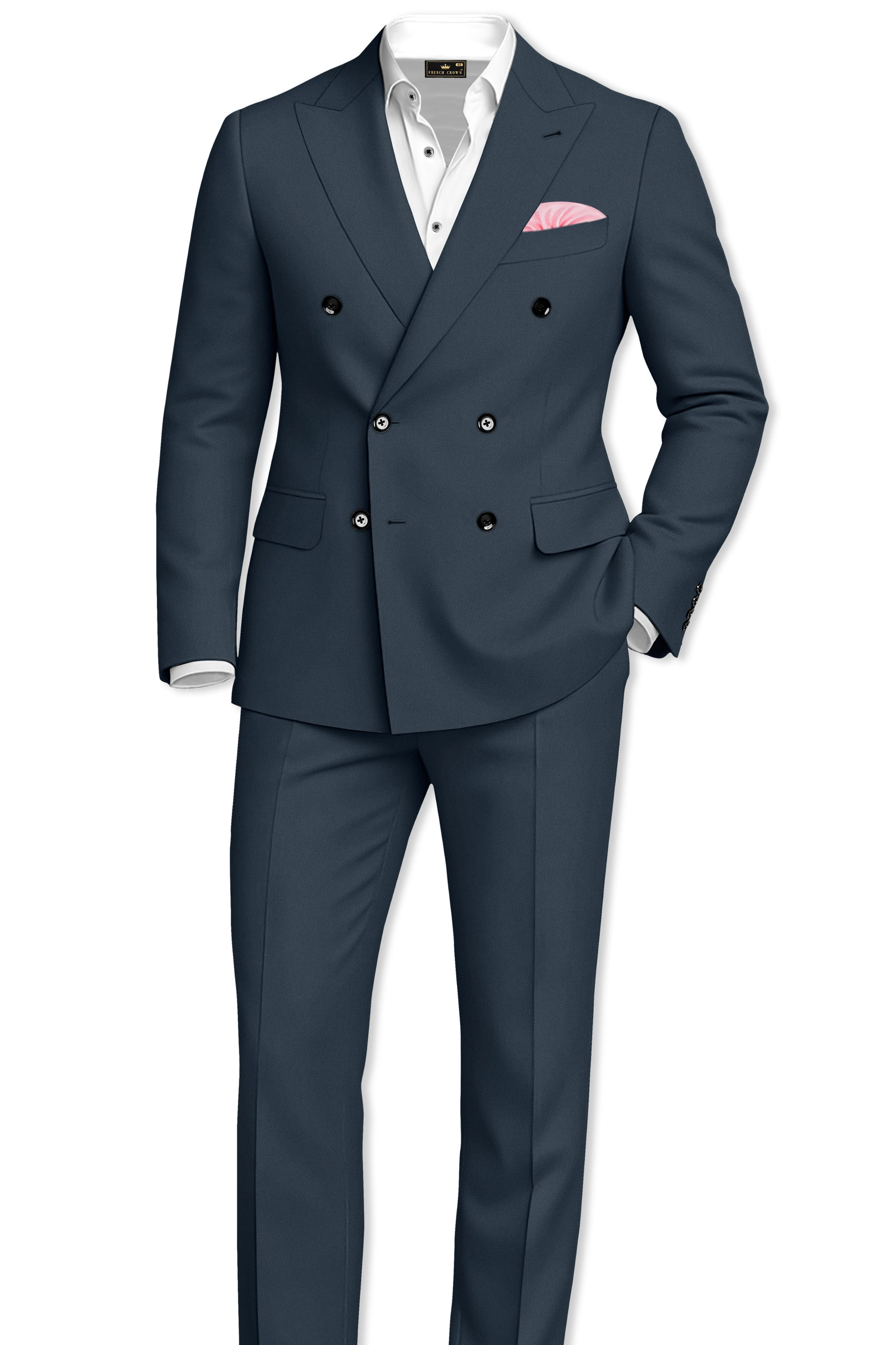 Titan-Shark Gray Wool Rich Slight Stretch Double Breasted Suit sold by French Crown product image thumbnail 4