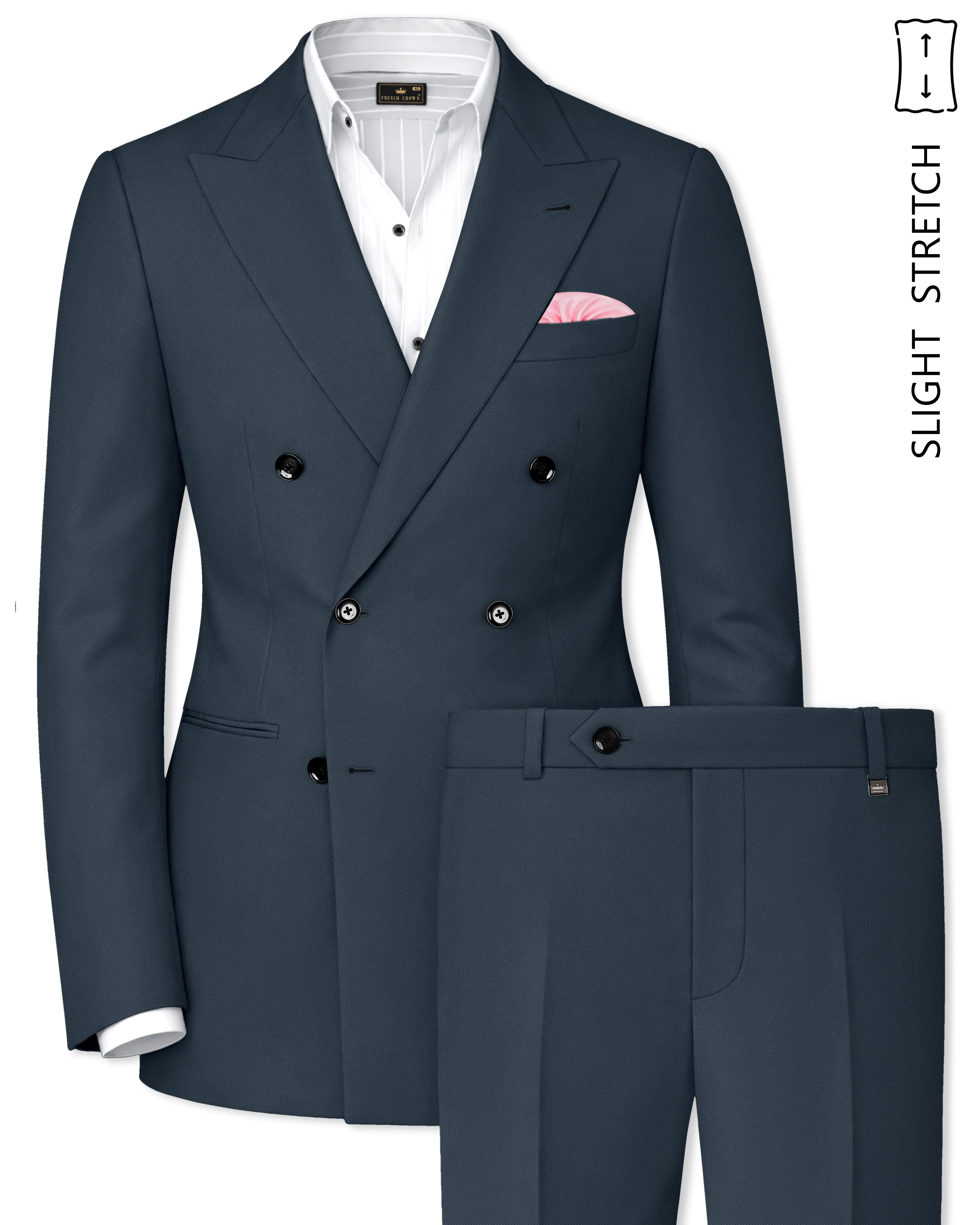 Titan-Shark Gray Wool Rich Slight Stretch Double Breasted Suit sold by French Crown