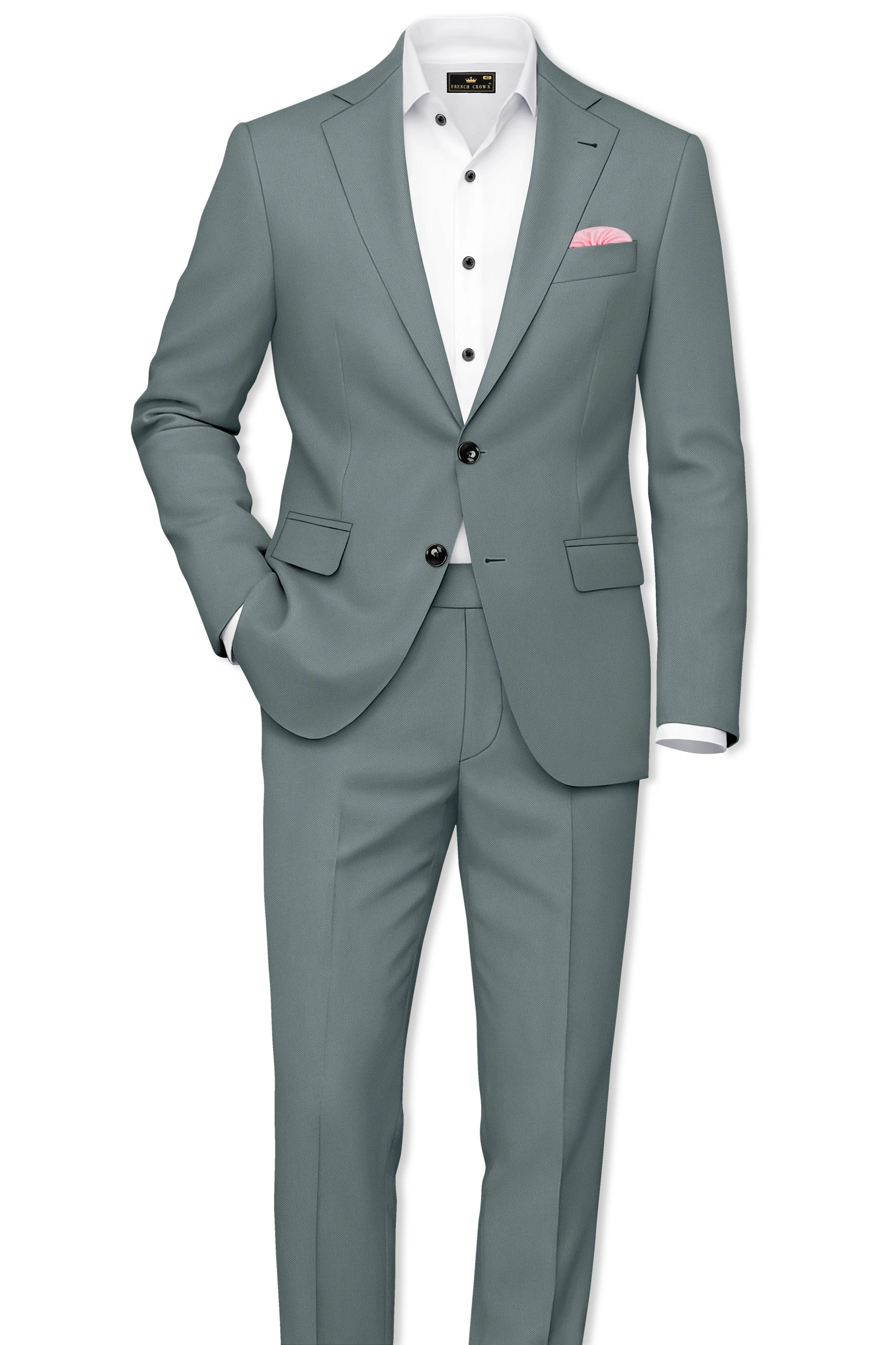 Verdant-Raven Green Wool Rich Slight Stretch Single Breasted Suit sold by French Crown product image thumbnail 4