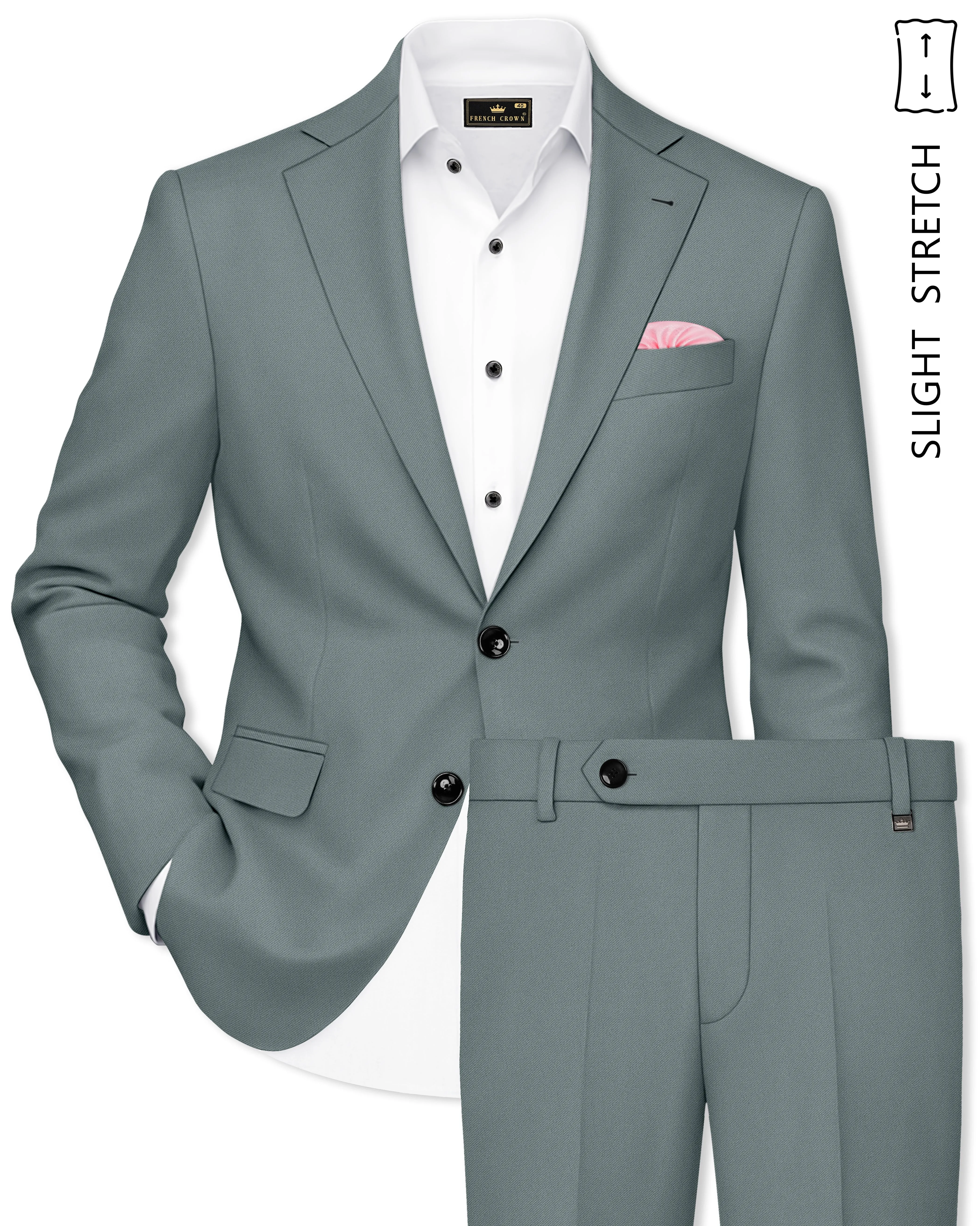 Verdant-Raven Green Wool Rich Slight Stretch Single Breasted Suit sold by French Crown
