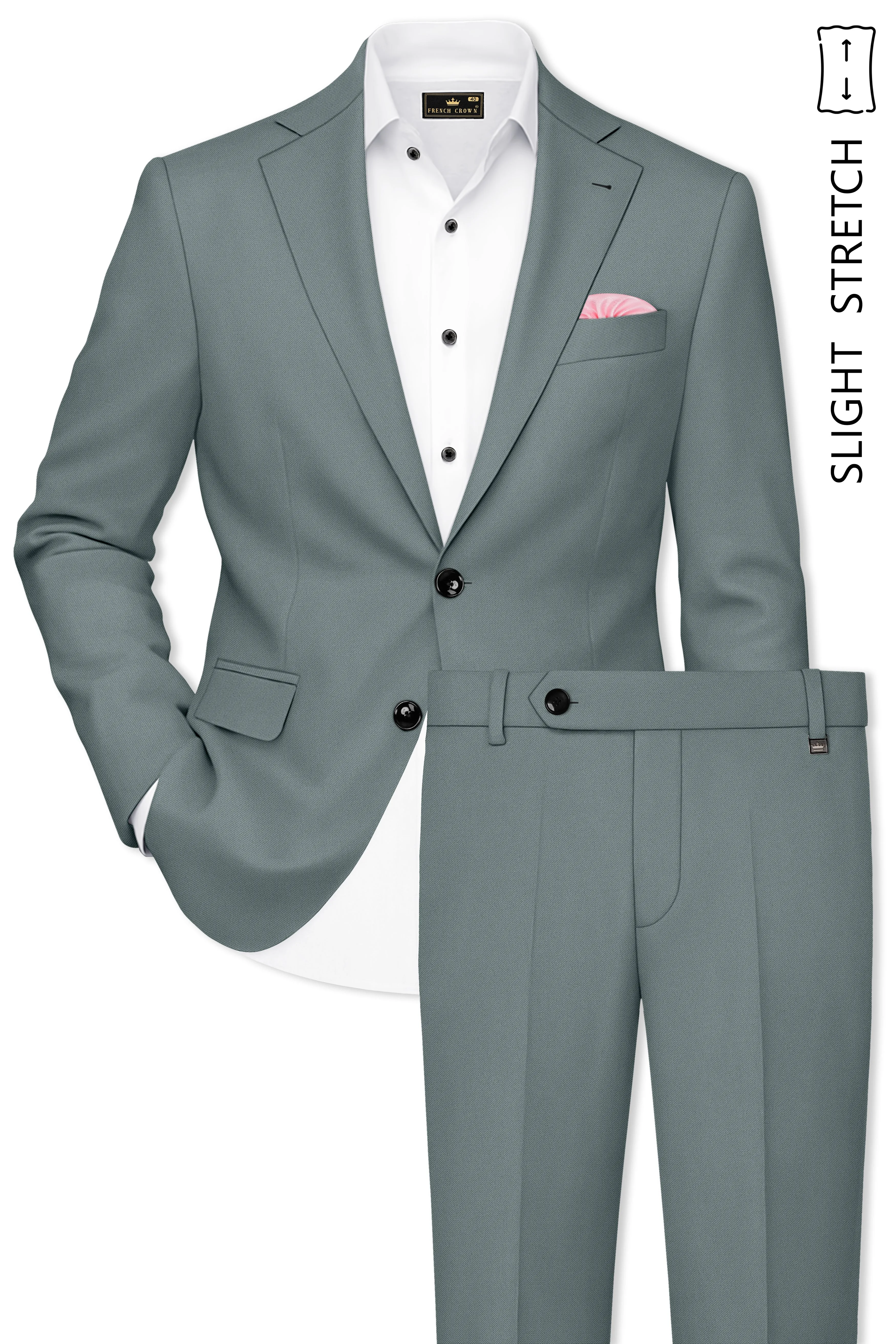 Verdant-Raven Green Wool Rich Slight Stretch Single Breasted Suit sold by French Crown product image thumbnail 2