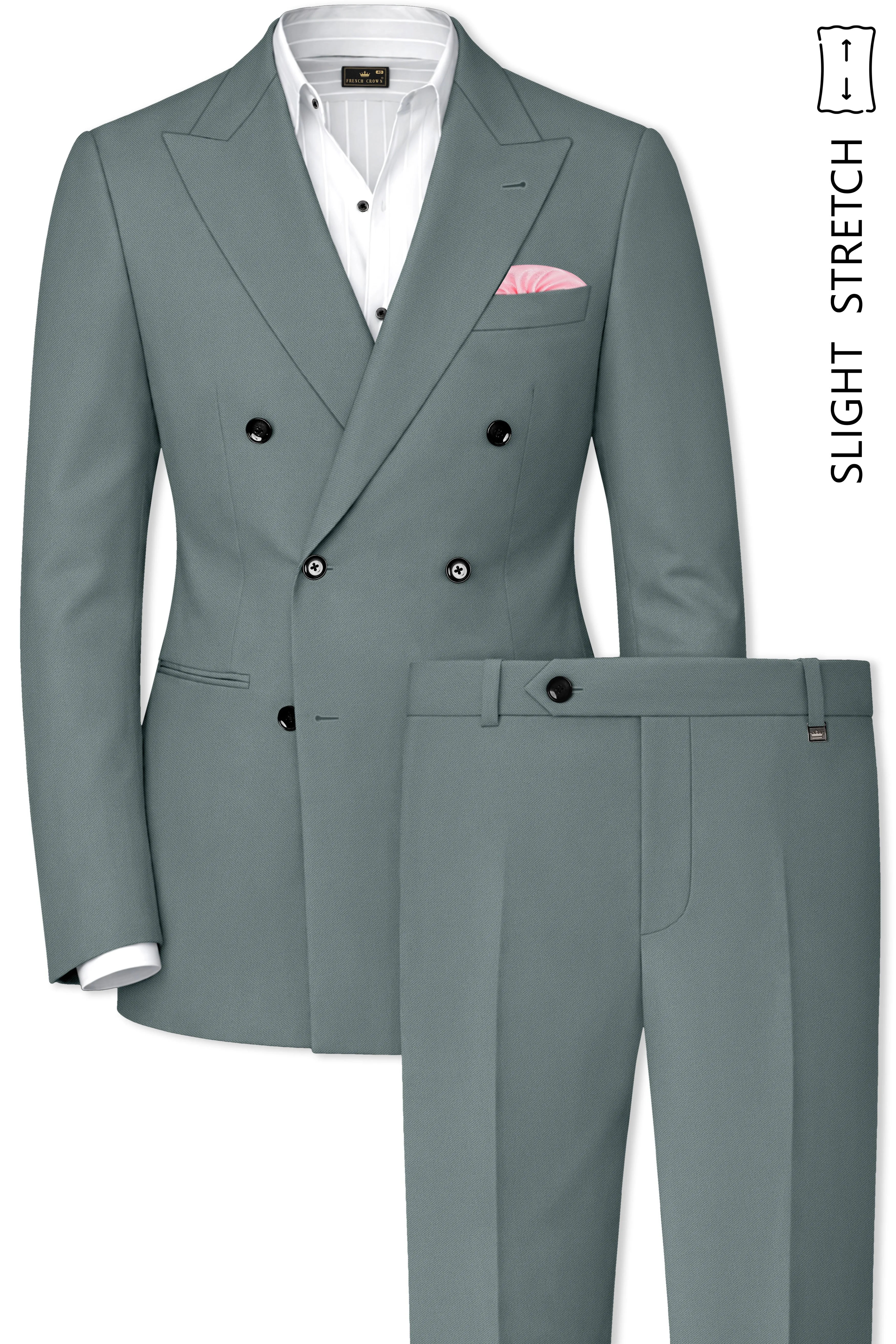 Verdant-Raven Green Wool Rich Slight Stretch Double Breasted Suit sold by French Crown product image thumbnail 2