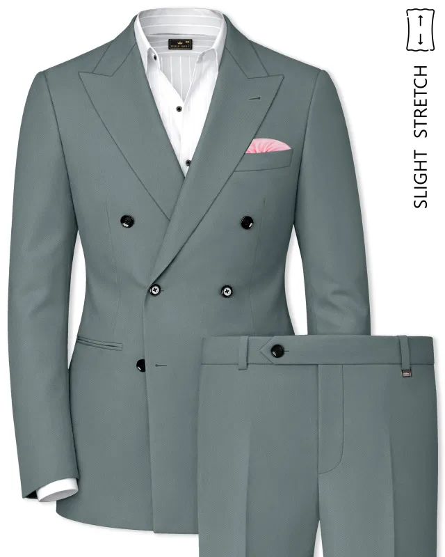Verdant-Raven Green Wool Rich Slight Stretch Double Breasted Suit made by French Crown