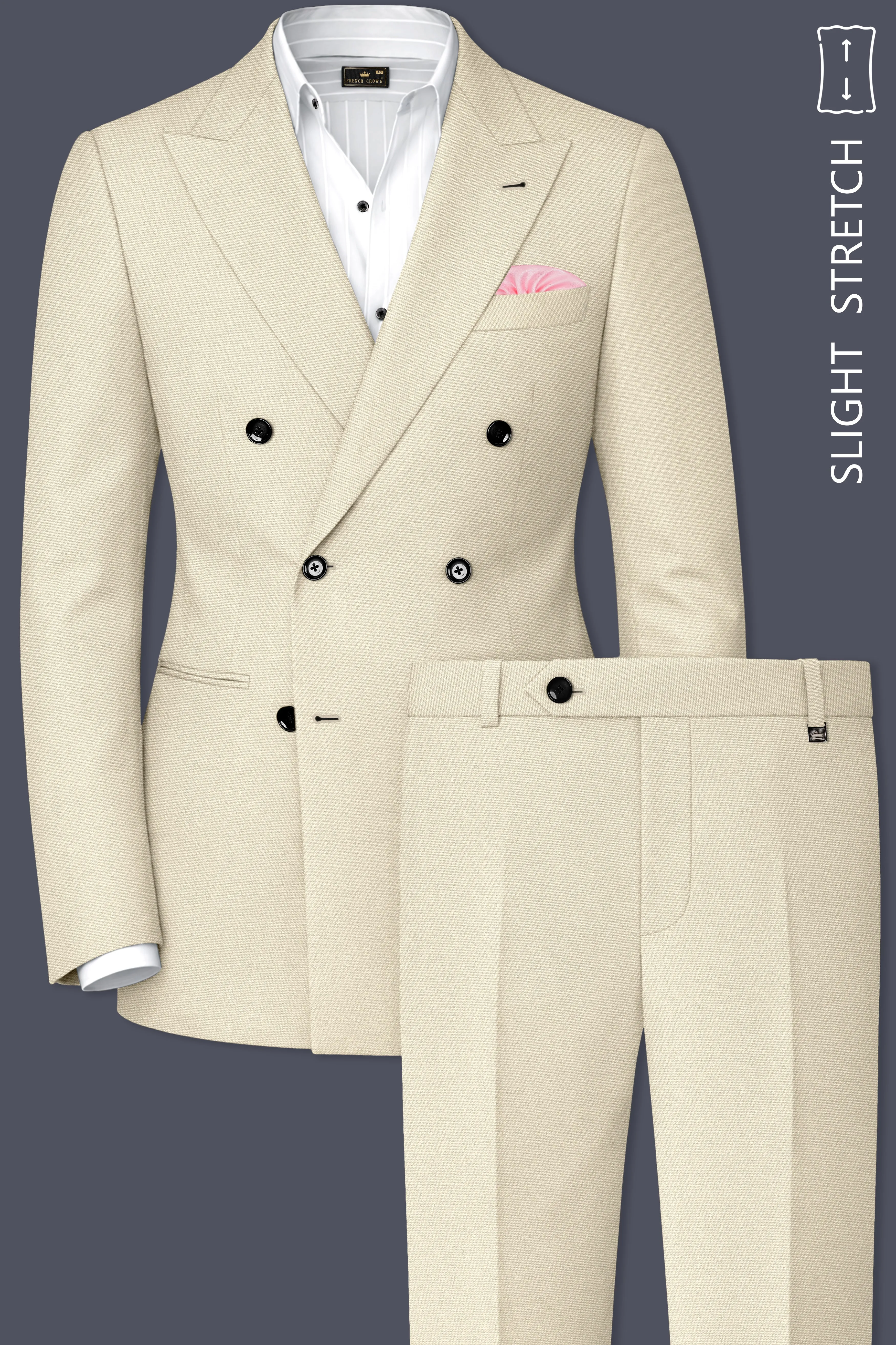Ivora-Almond Cream Wool Rich Slight Stretch Double Breasted Suit sold by French Crown product image thumbnail 2