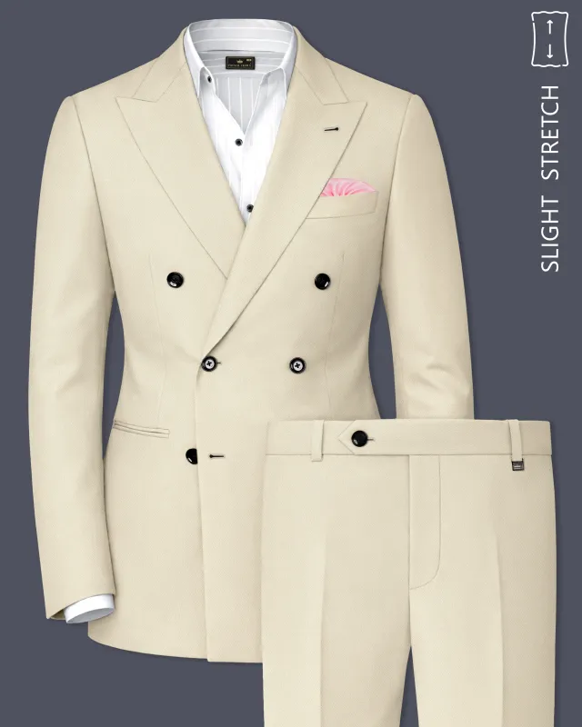 Ivora-Almond Cream Wool Rich Slight Stretch Double Breasted Suit made by French Crown