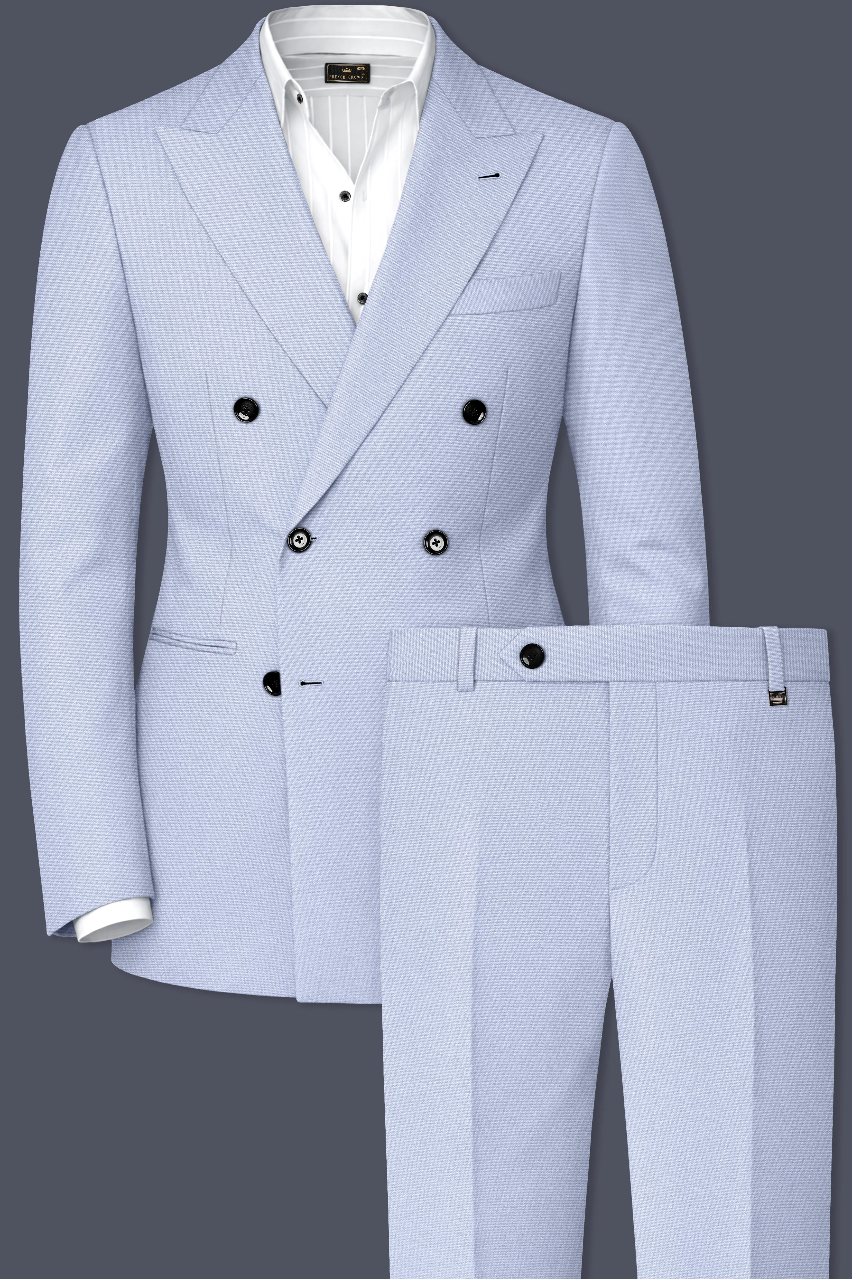 Azure-Periwinkle Blue Wool Rich Slight Stretch Double Breasted Suit sold by French Crown product image thumbnail 2