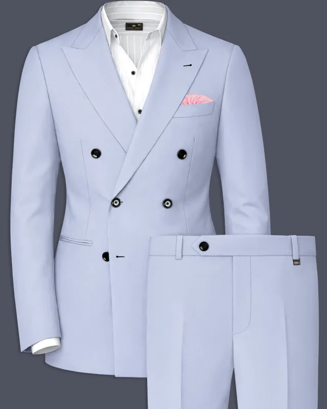 Azure-Periwinkle Blue Wool Rich Slight Stretch Double Breasted Suit made by French Crown