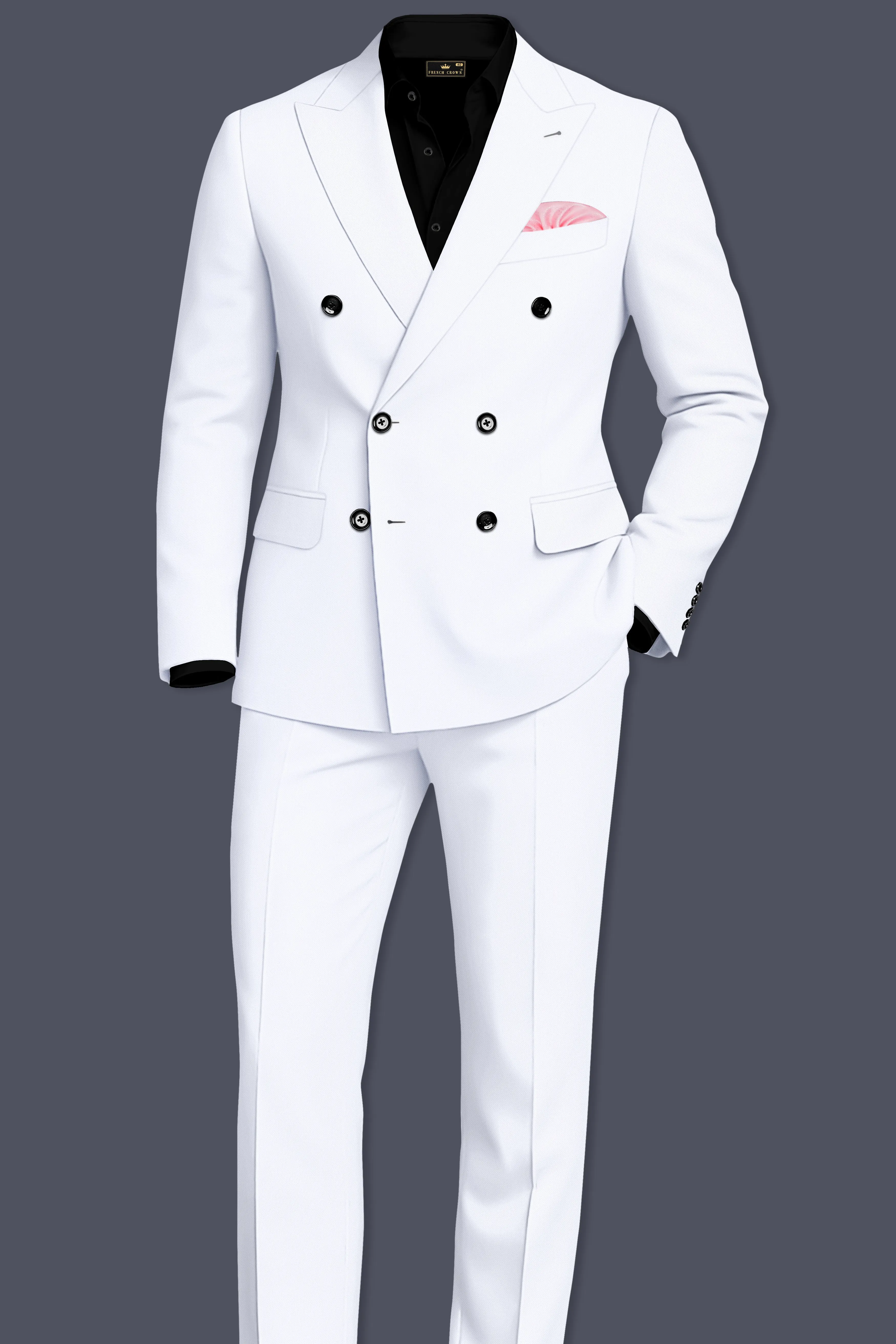 Ivory-Bright White Wool Rich Slight Stretch Double Breasted Suit sold by French Crown product image thumbnail 4