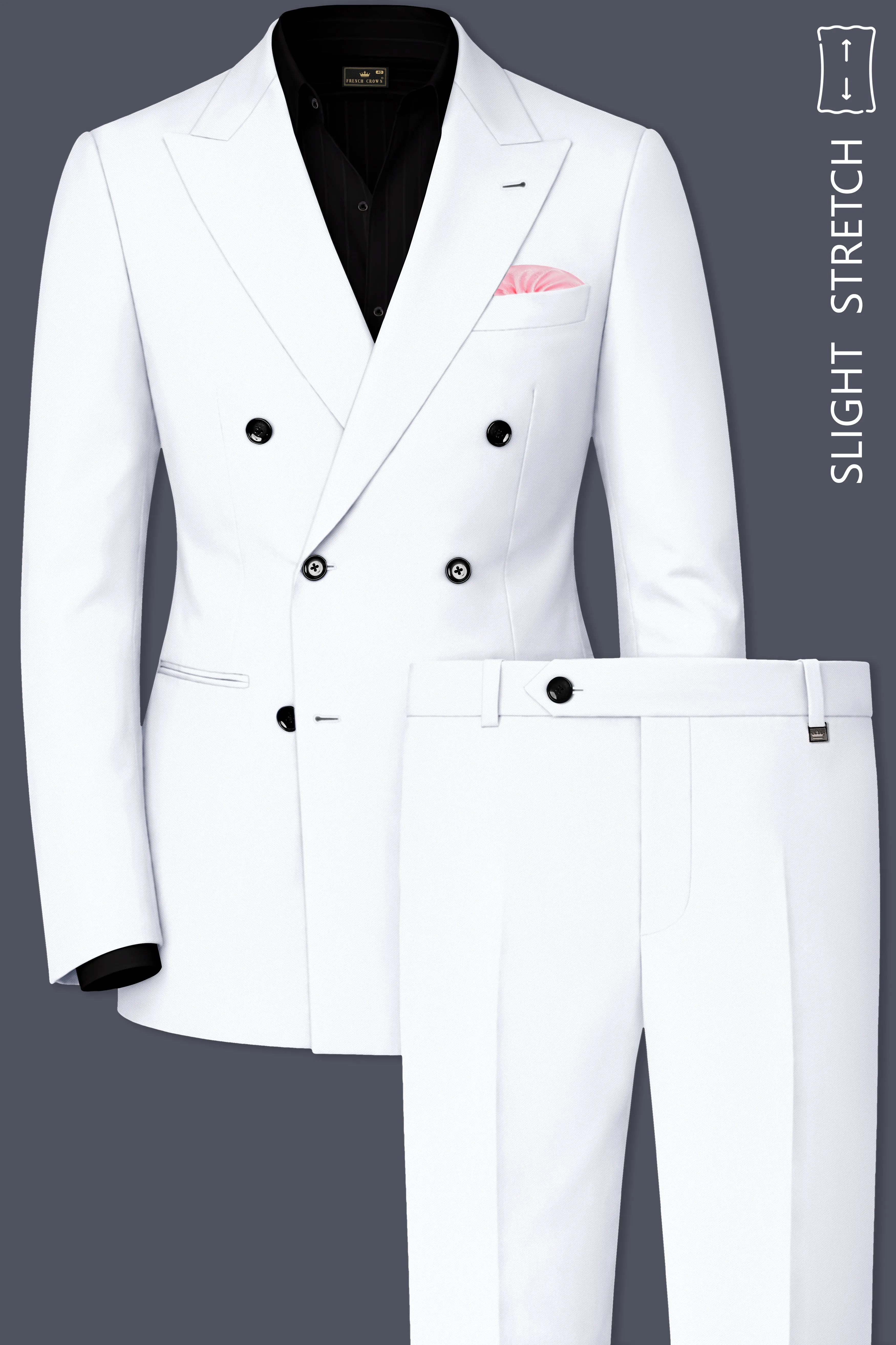 Ivory-Bright White Wool Rich Slight Stretch Double Breasted Suit sold by French Crown product image thumbnail 2