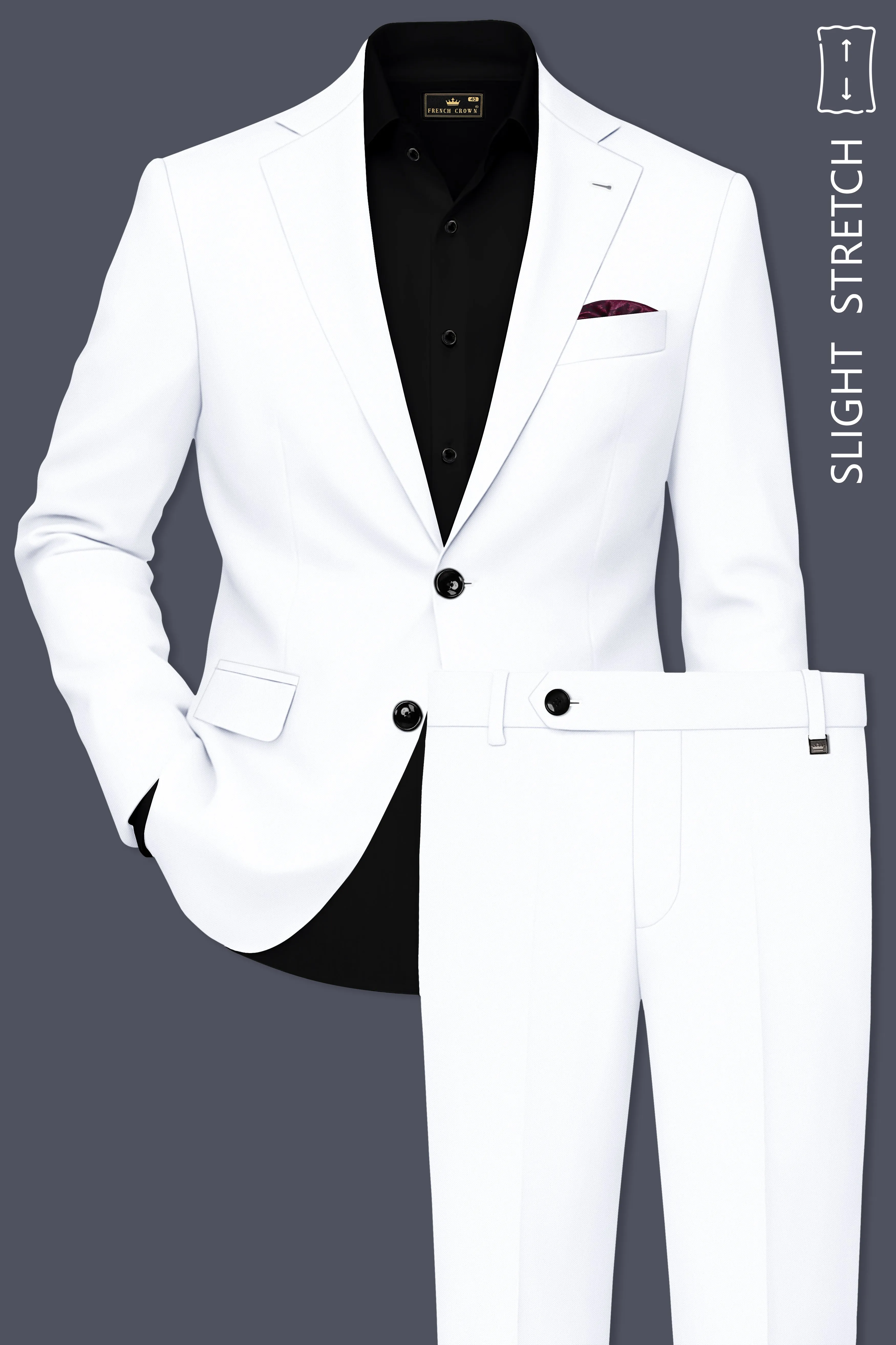 Ivory-Bright White Wool Rich Slight Stretch Single Breasted Suit sold by French Crown product image thumbnail 2