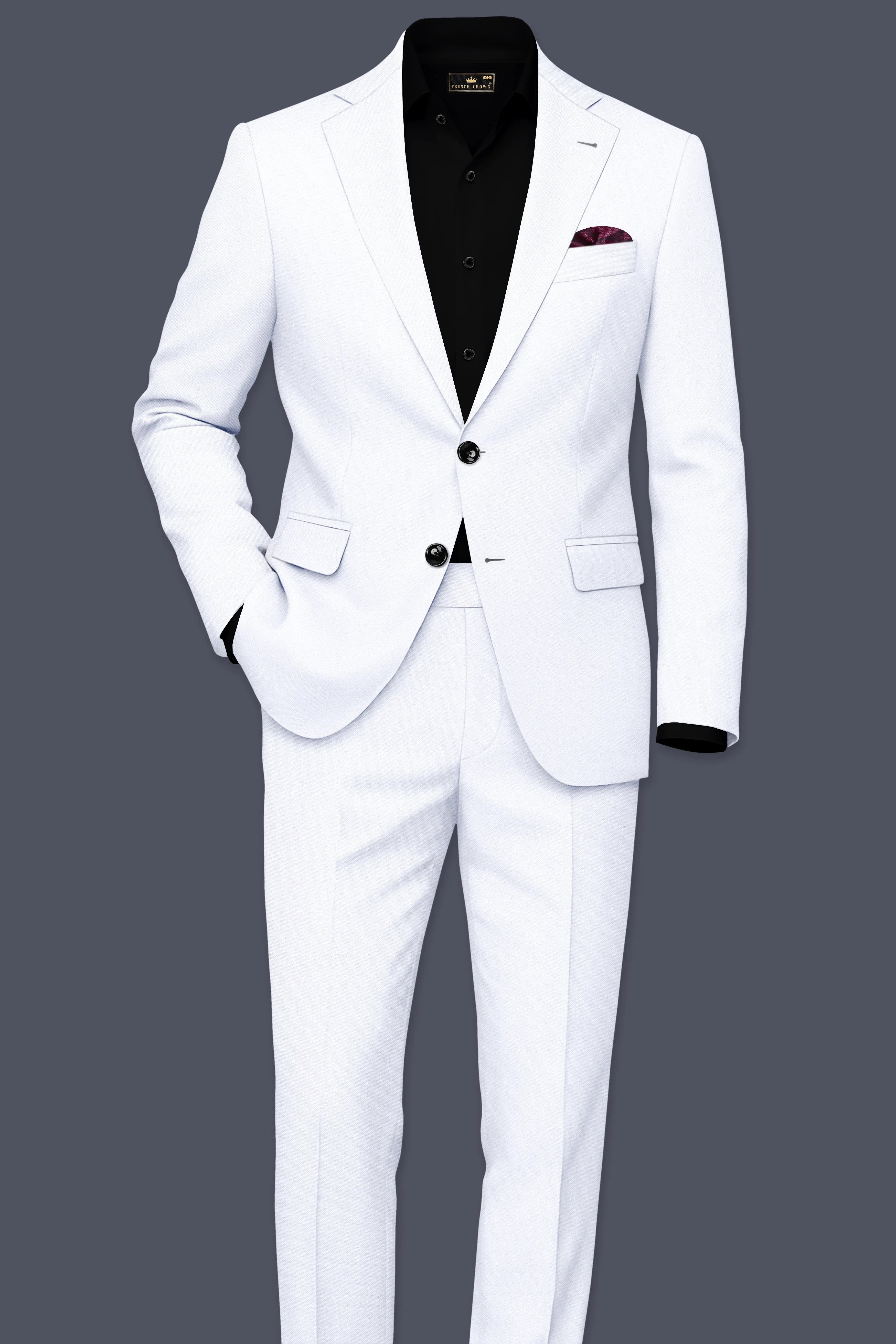 Ivory-Bright White Wool Rich Slight Stretch Single Breasted Suit sold by French Crown product image thumbnail 4
