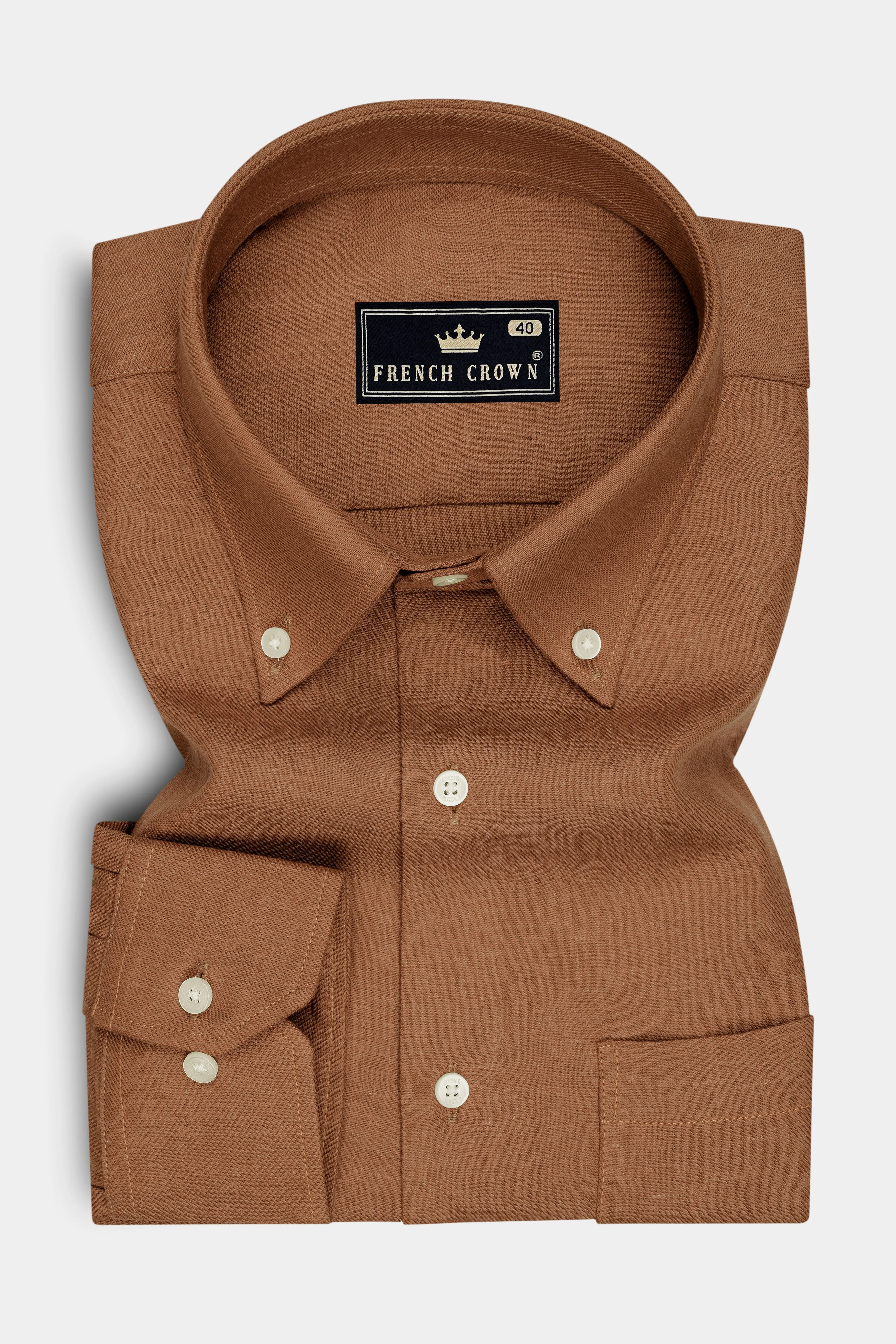 Flux-Sepia Brown Solid Luxurious Linen Dress Shirt sold by French Crown product image thumbnail 4