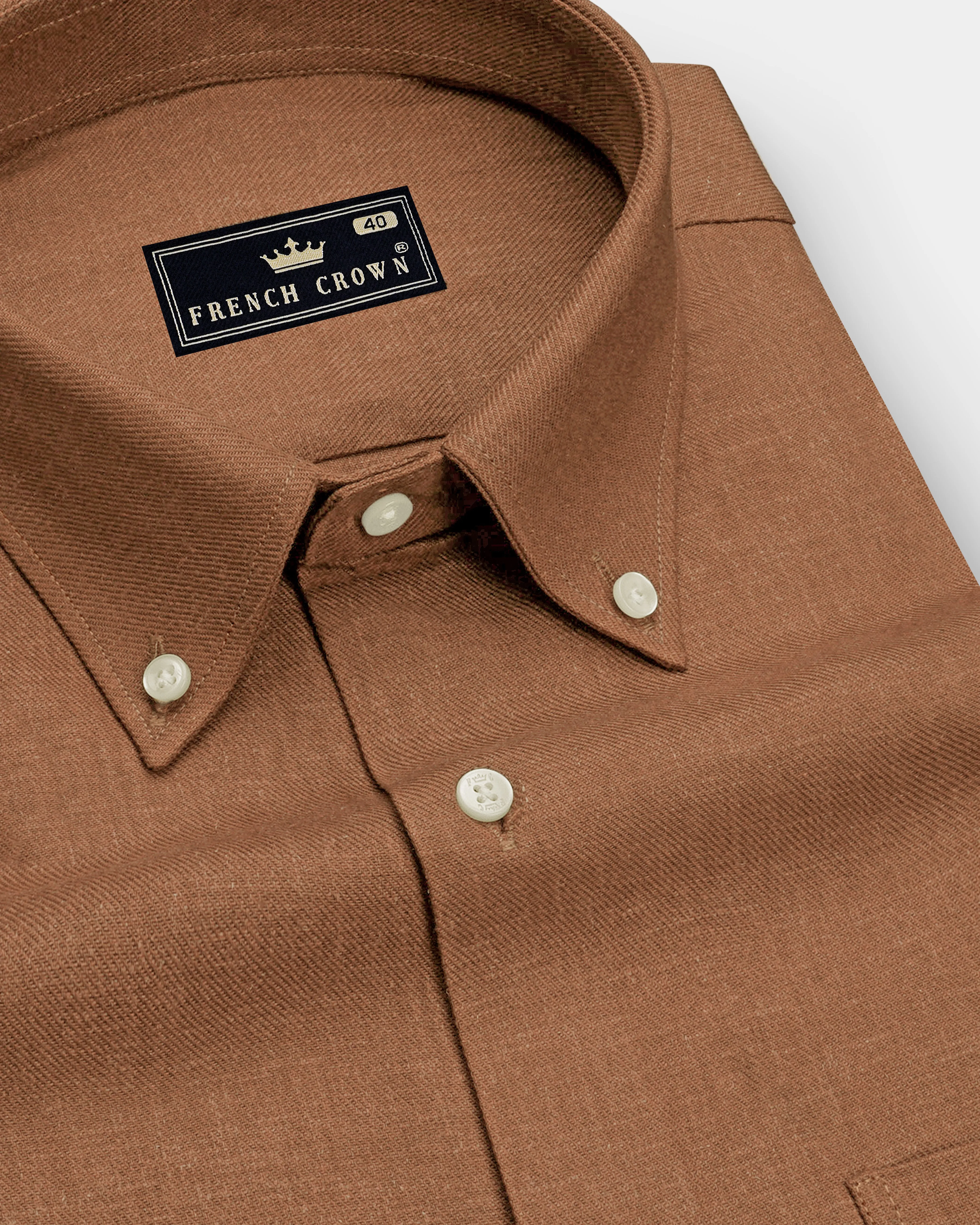 Flux-Sepia Brown Solid Luxurious Linen Dress Shirt sold by French Crown