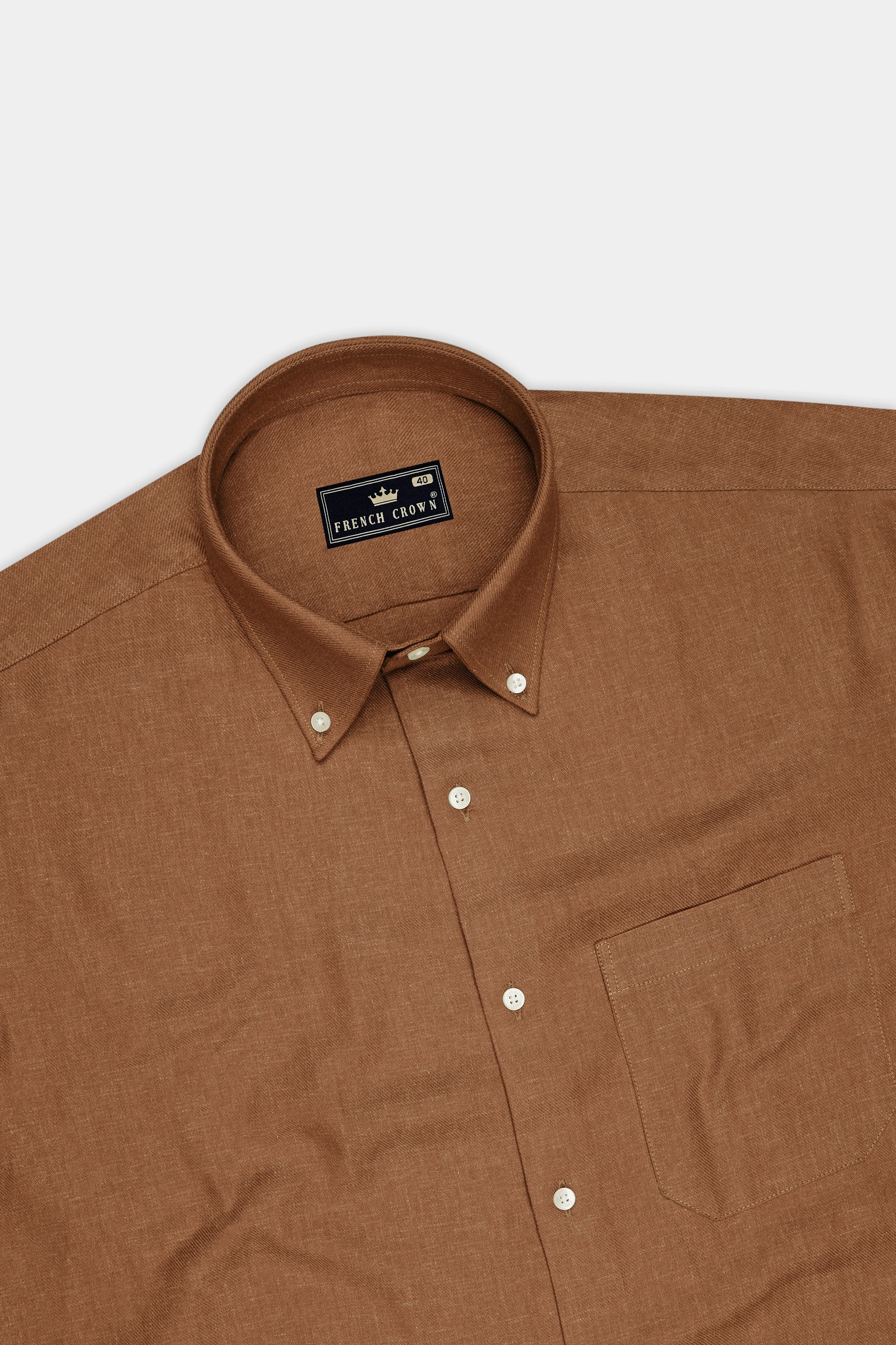 Flux-Sepia Brown Solid Luxurious Linen Dress Shirt sold by French Crown product image thumbnail 5