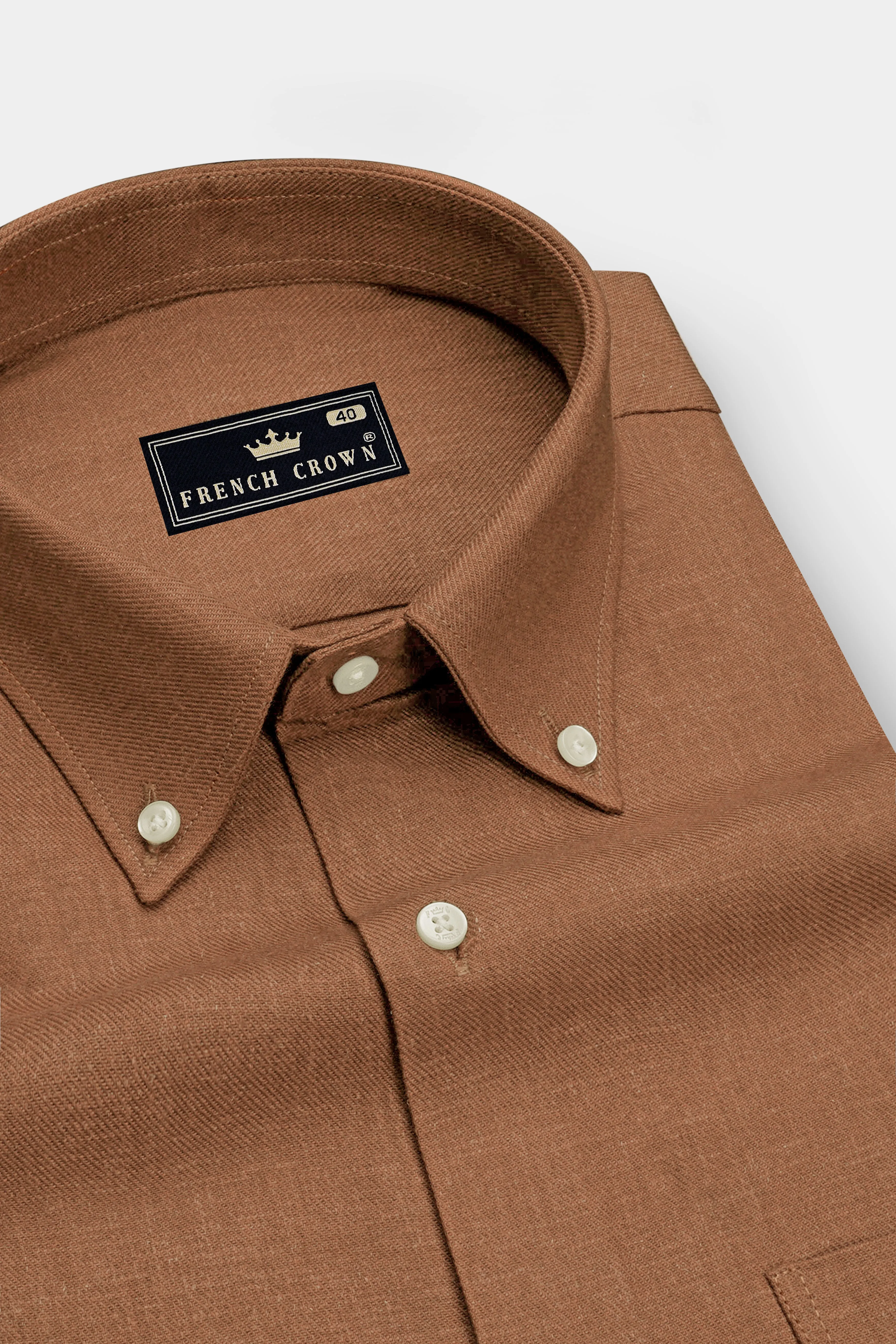 Flux-Sepia Brown Solid Luxurious Linen Dress Shirt sold by French Crown product image thumbnail 2