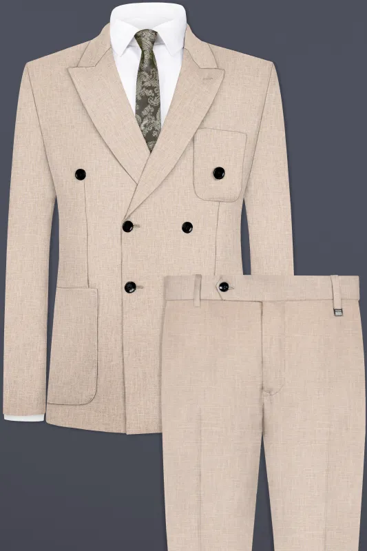 Cashmere Beige Luxurious Linen Double Breasted Sports Suit made by French Crown