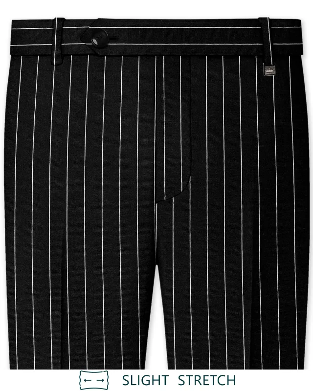 Noirline-Jade Black And Bright White Awning Striped Wool Rich Slight Stretch Waistband Pant made by French Crown