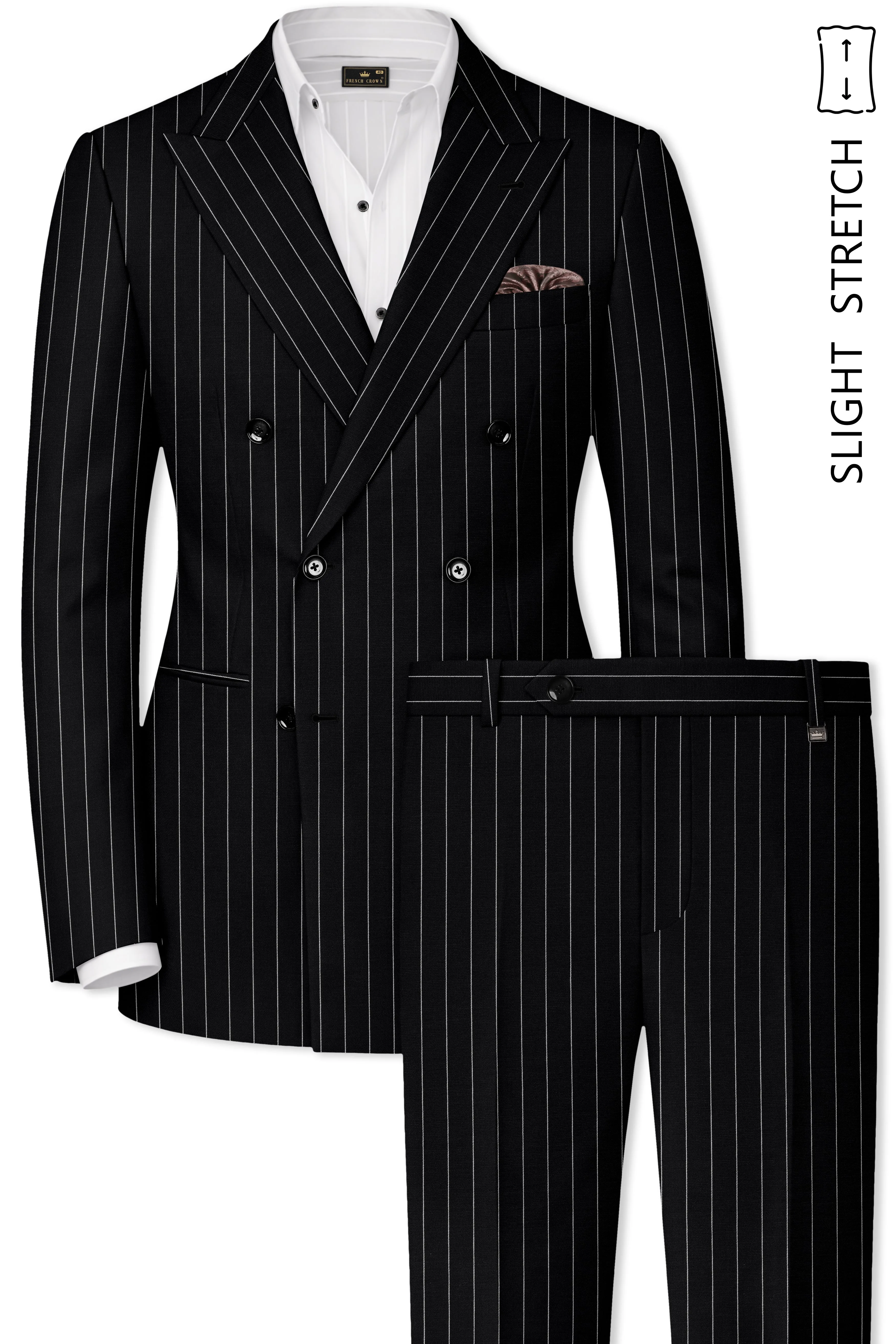 Veritas-Jade Black And Bright White Pin Striped Wool Rich Slight Stretch Double Breasted Suit sold by French Crown product image thumbnail 2