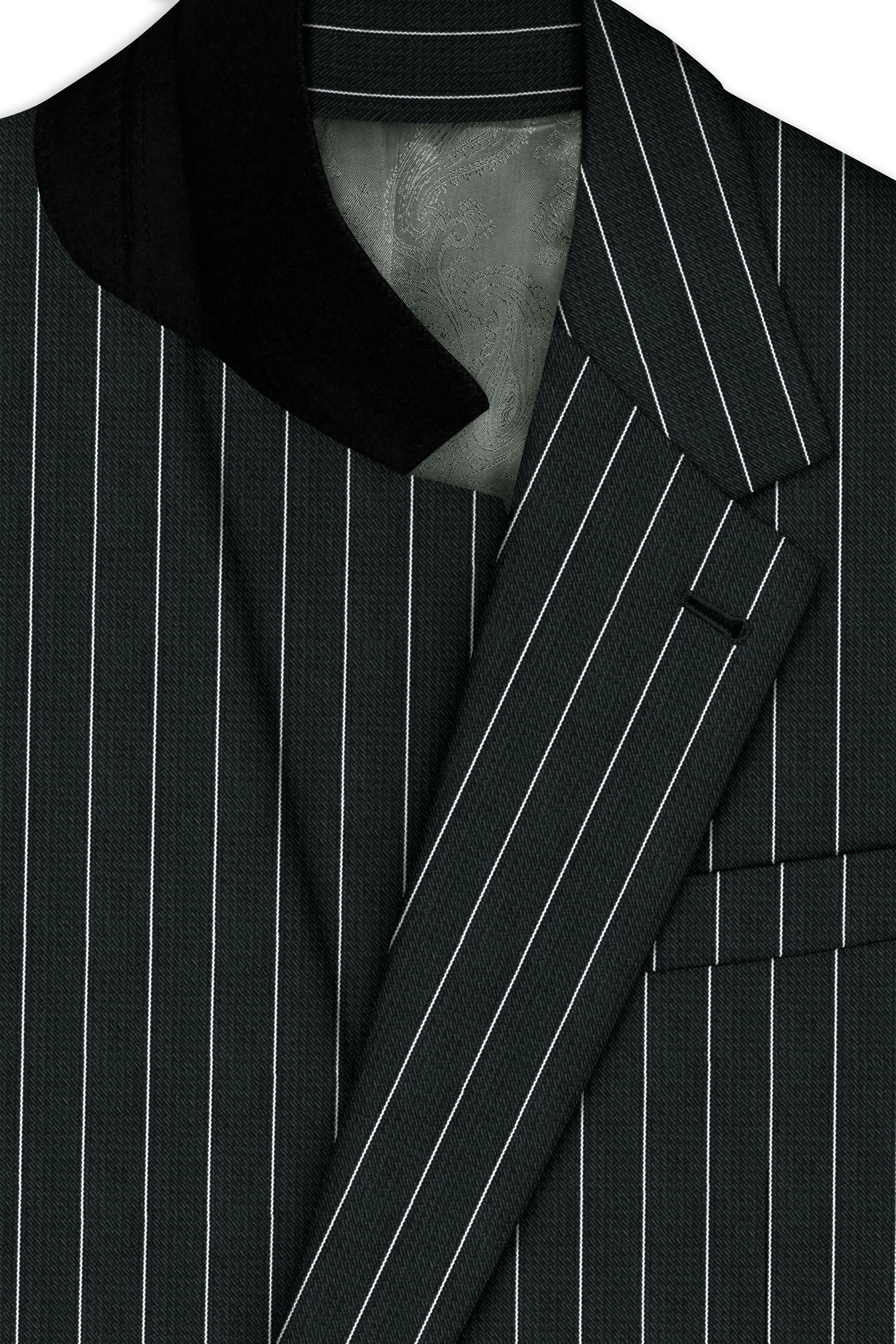 Viceroy-Hunter Green And Bright White Chalk Striped Wool Rich Slight Stretch Single Breasted Blazer sold by French Crown product image thumbnail 4