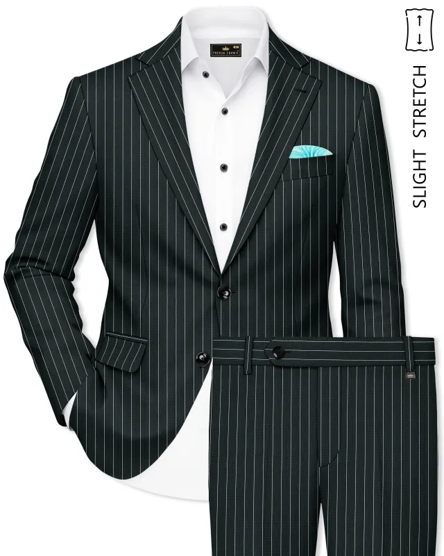 Viceroy-Hunter Green And Bright White Chalk Striped Wool Rich Slight Stretch Single Breasted Suit made by French Crown
