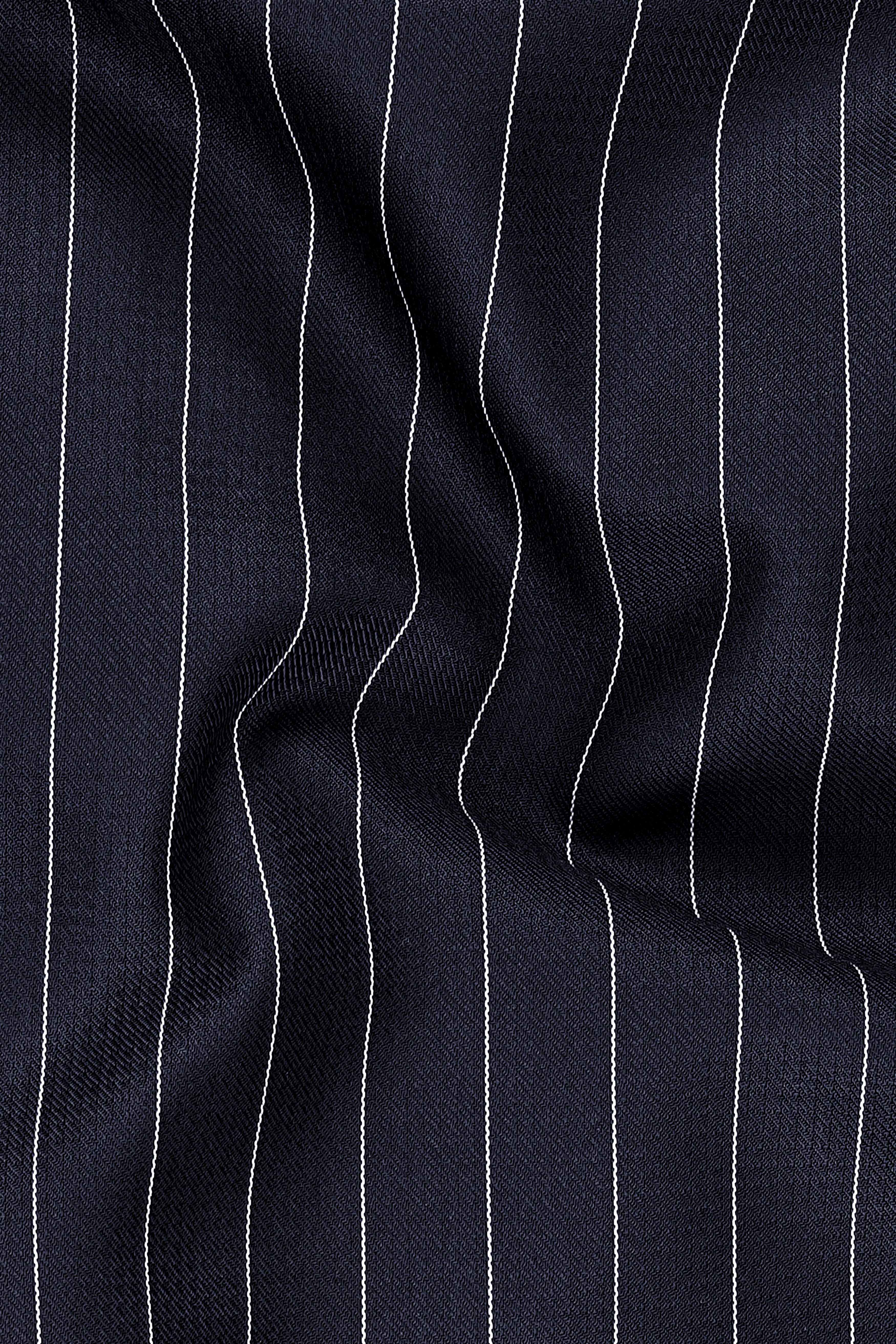 Regent-Ebony Blue And Bright White Chalk Striped Wool Rich Slight Stretch Single Breasted Suit sold by French Crown product image thumbnail 3