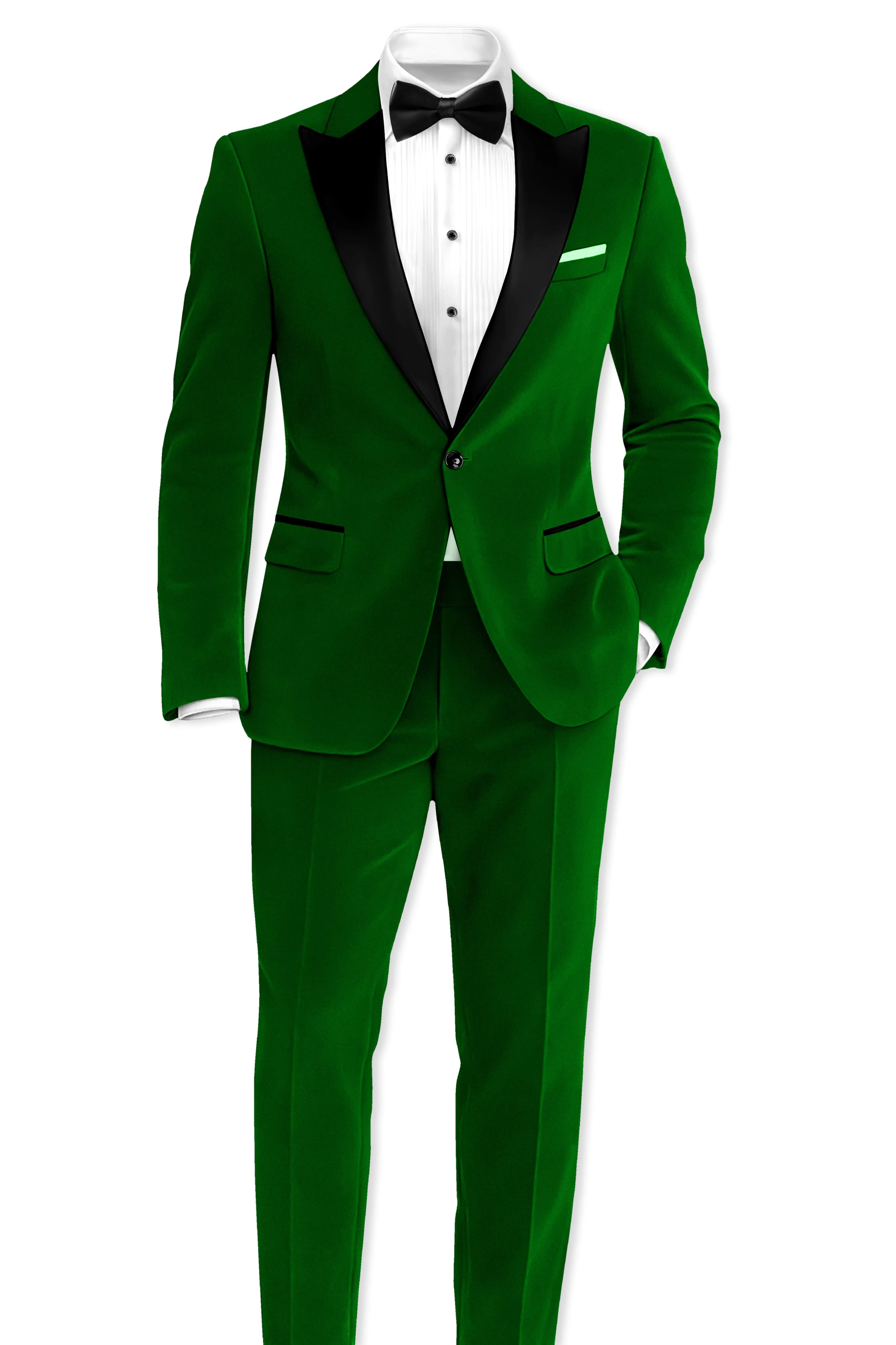 Viridian-Hunter Green Velvet Peak Lapel Tuxedo Suit sold by French Crown product image thumbnail 5