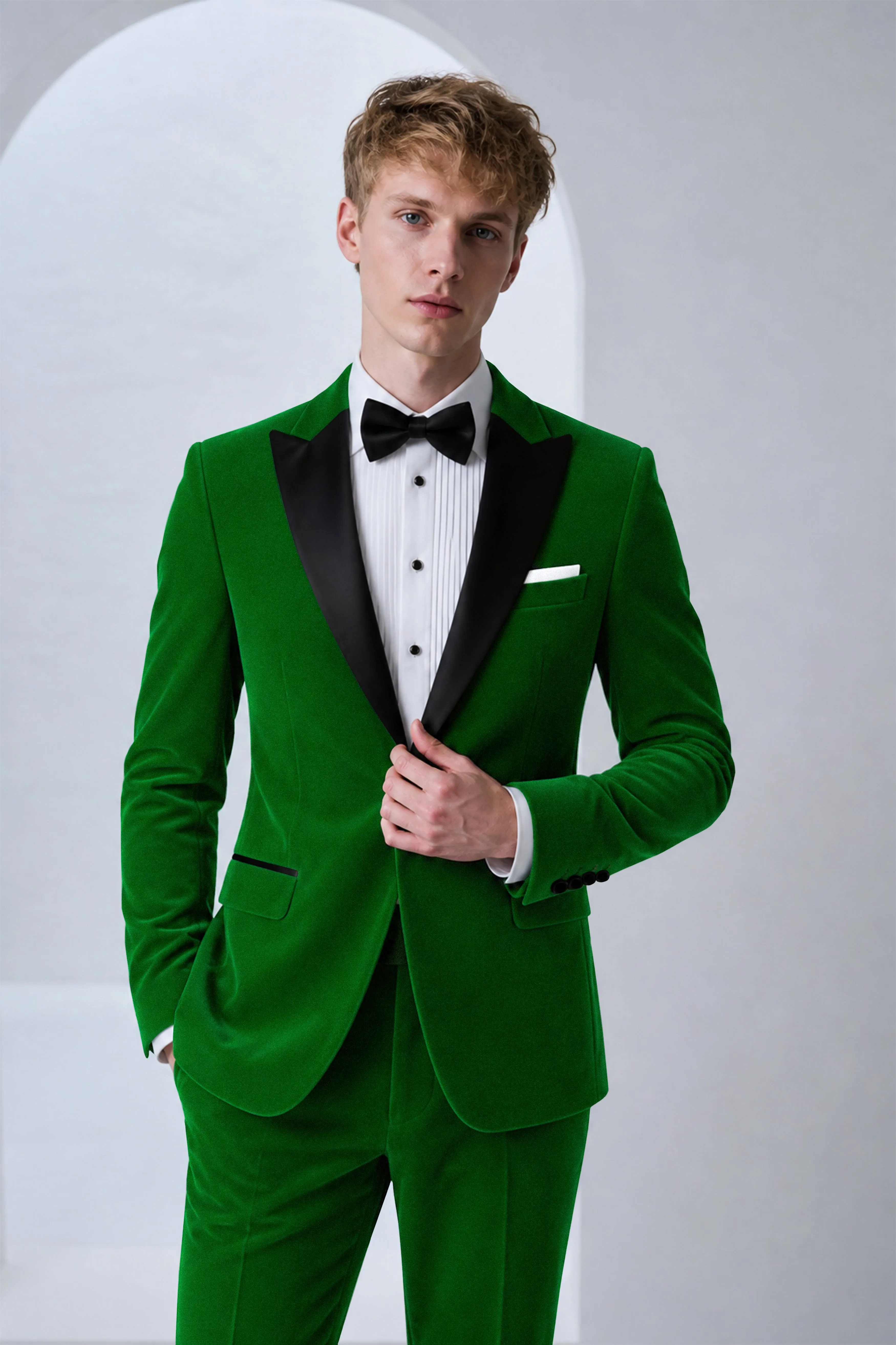 Viridian-Hunter Green Velvet Peak Lapel Tuxedo Suit sold by French Crown product image thumbnail 4