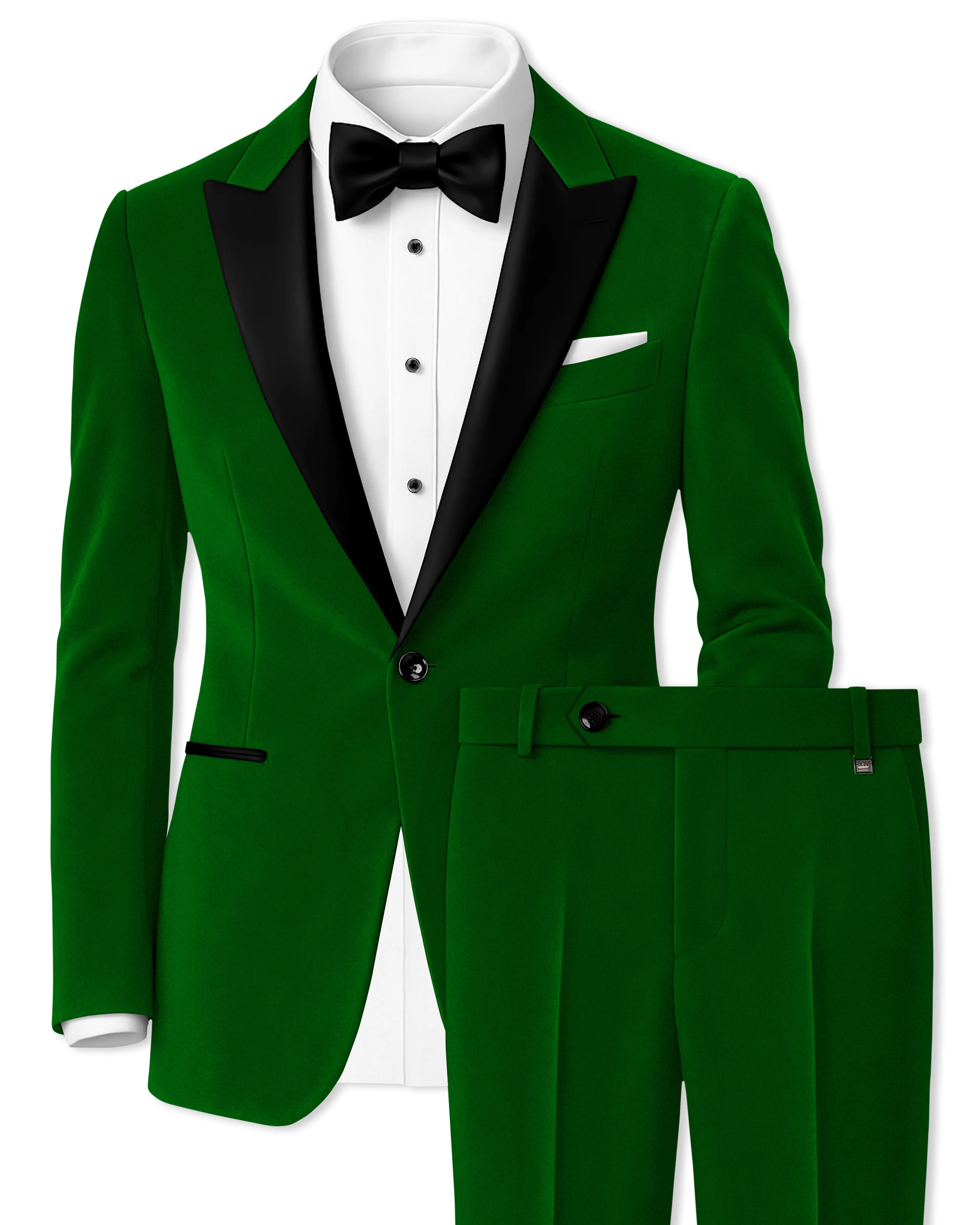 Viridian-Hunter Green Velvet Peak Lapel Tuxedo Suit sold by French Crown
