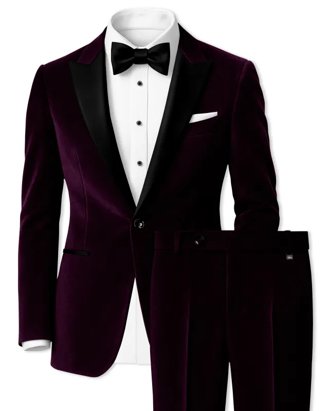 Regalis-Asphalt Purple Velvet Peak Lapel Tuxedo Suit made by French Crown
