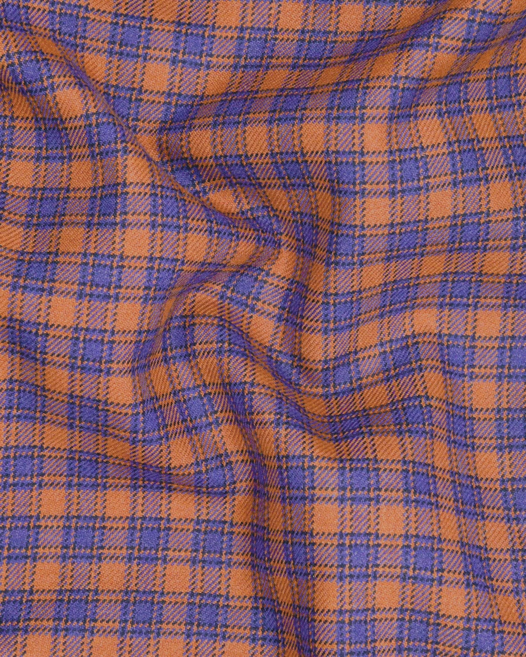 Raw Sienna Brown With Victoria Blue Plaid Waistcoat sold by French Crown product image thumbnail 3