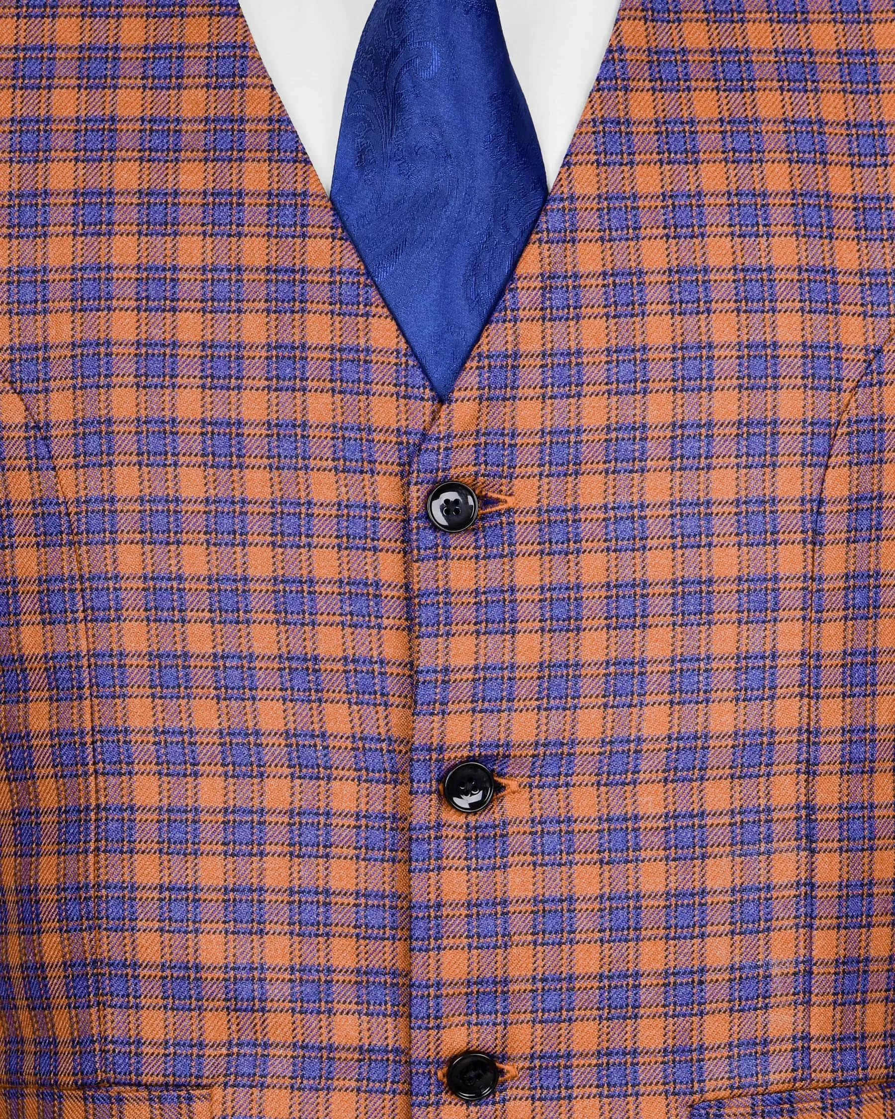 Raw Sienna Brown With Victoria Blue Plaid Waistcoat sold by French Crown product image thumbnail 5