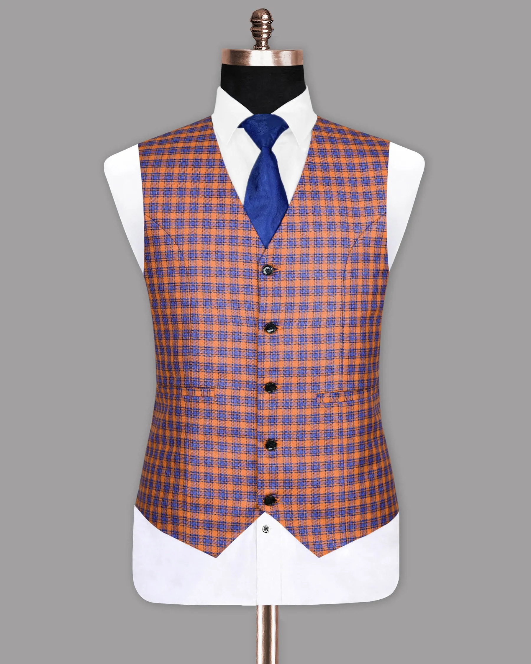 Raw Sienna Brown With Victoria Blue Plaid Waistcoat sold by French Crown product image thumbnail 2