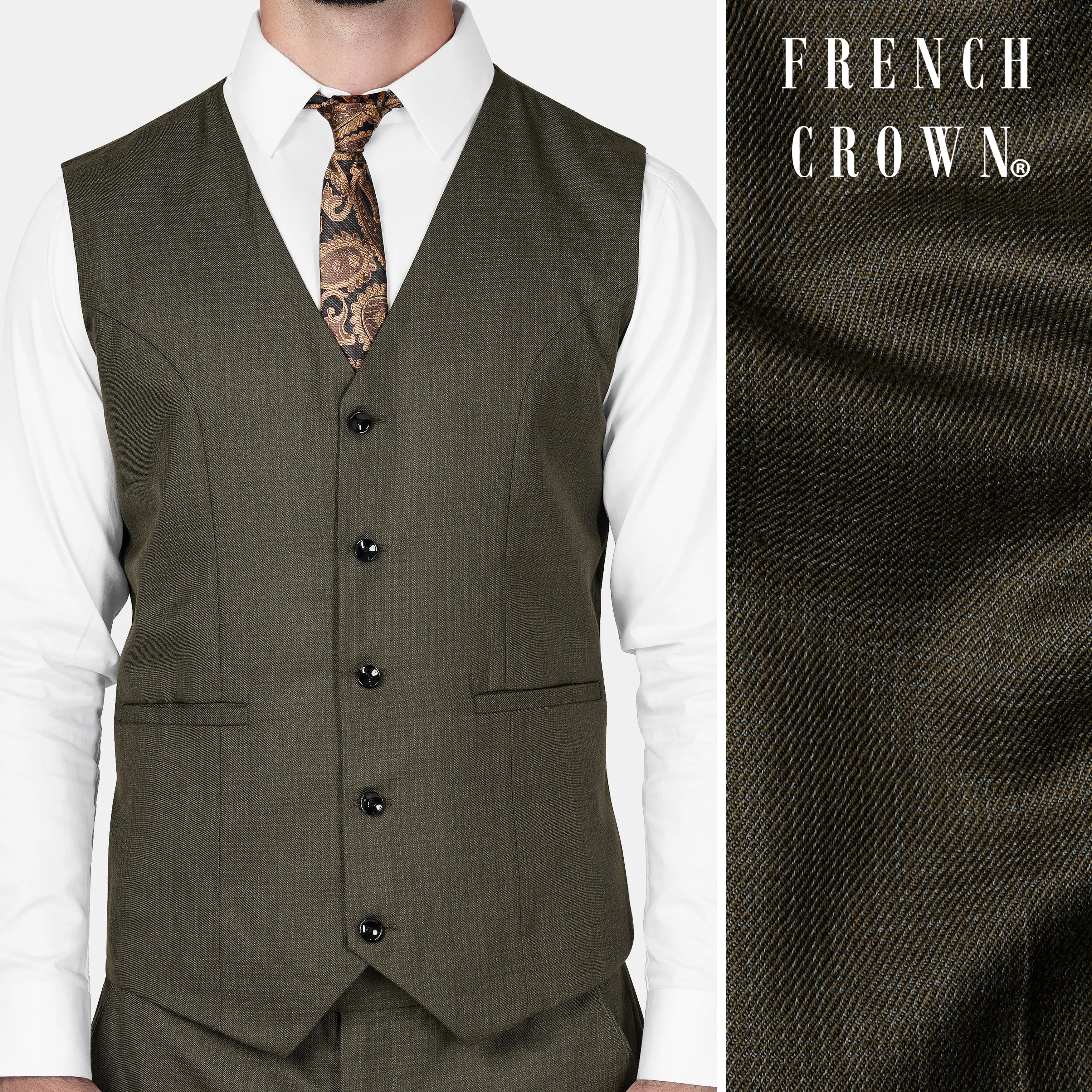 Eclipse Brown Wool Rich Waistcoat sold by French Crown