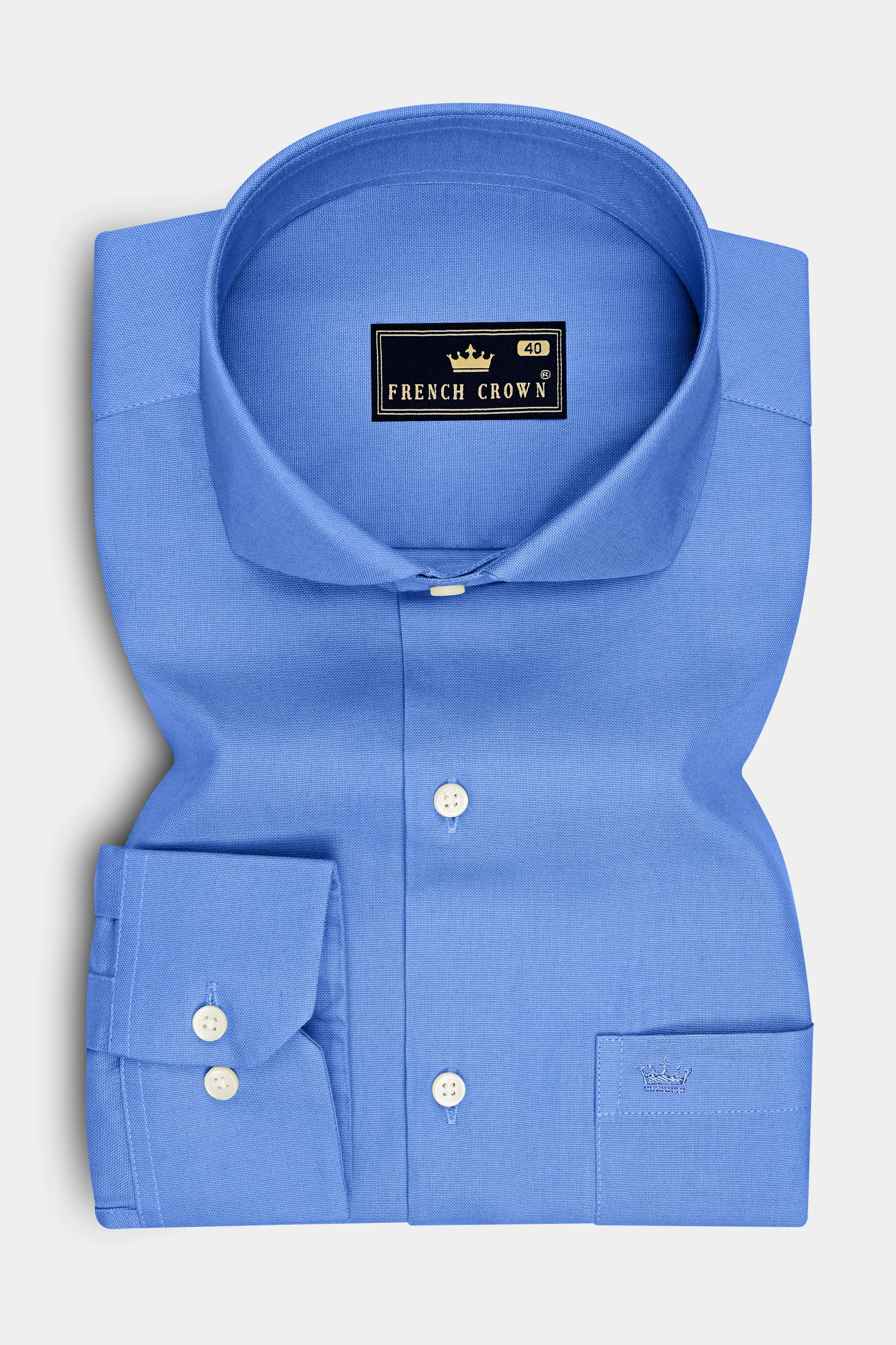 Ciel-Cornflower Blue Oxford Premium Cotton Dress Cut Away Shirt sold by French Crown product image thumbnail 4