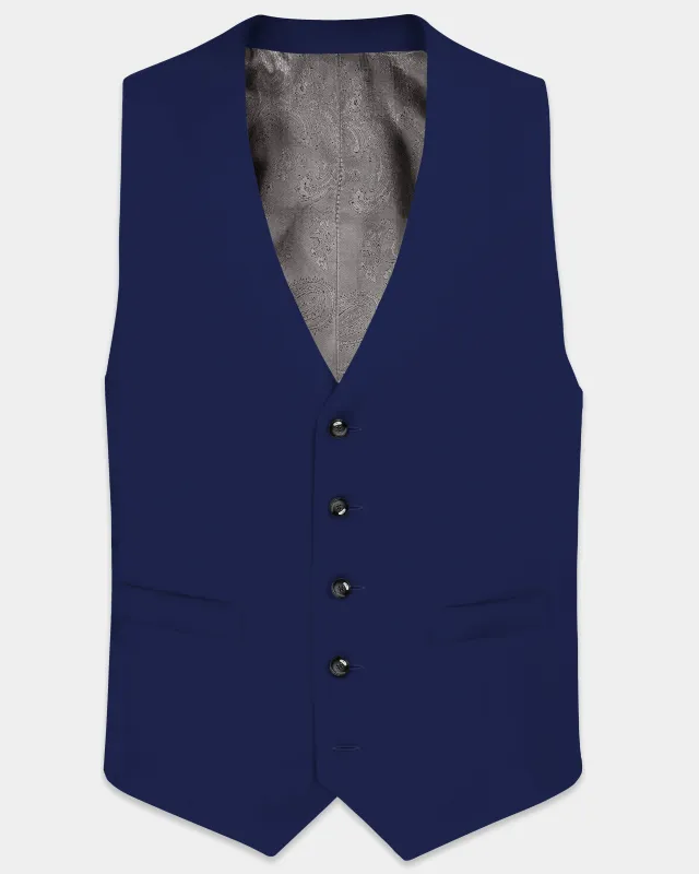 Berry Blue Solid Wool Rich Waistcoat made by French Crown