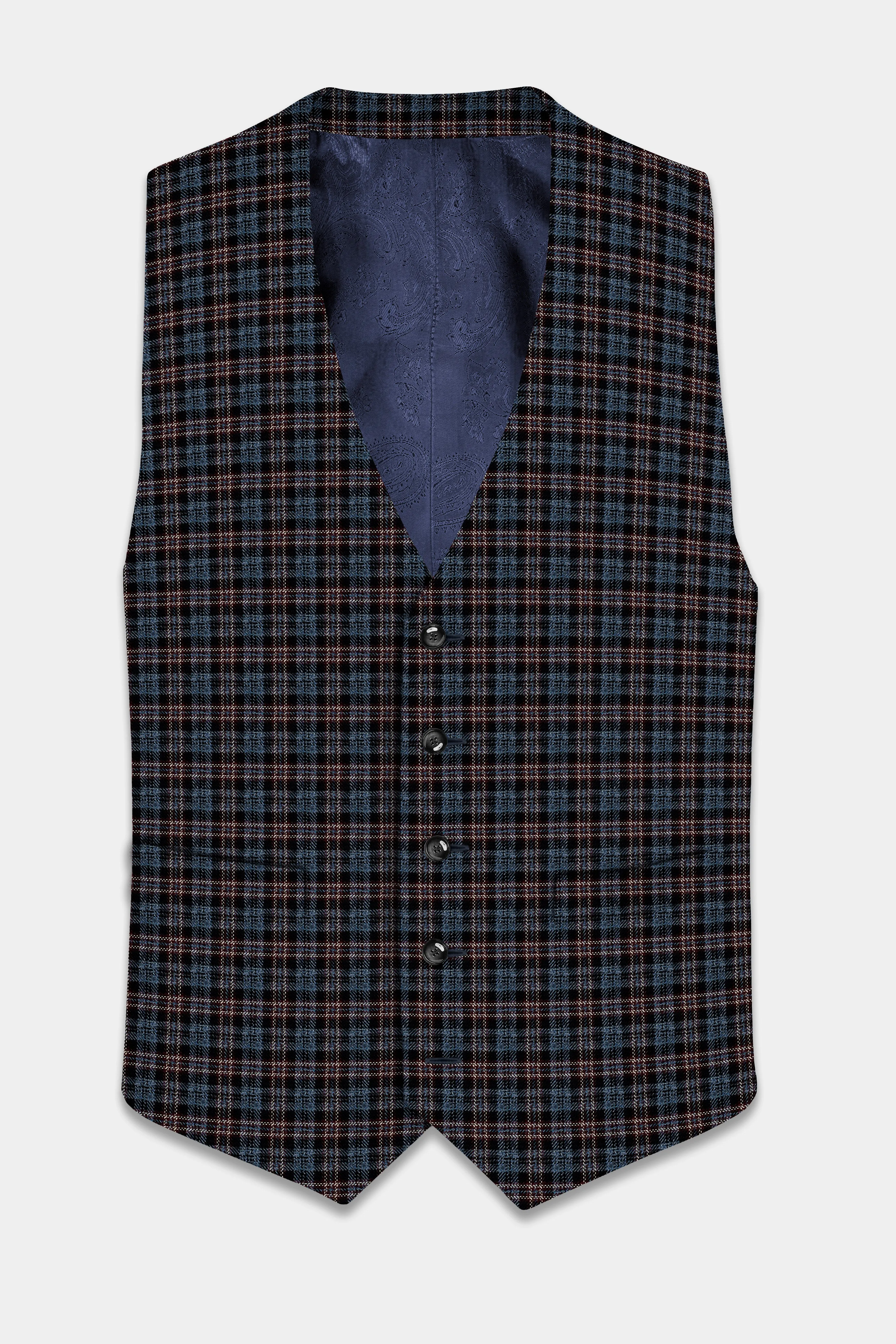 Asphalt Blue Plaid Wool Rich Waistcoat sold by French Crown product image thumbnail 2