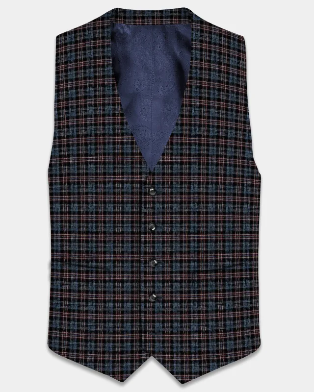 Asphalt Blue Plaid Wool Rich Waistcoat made by French Crown