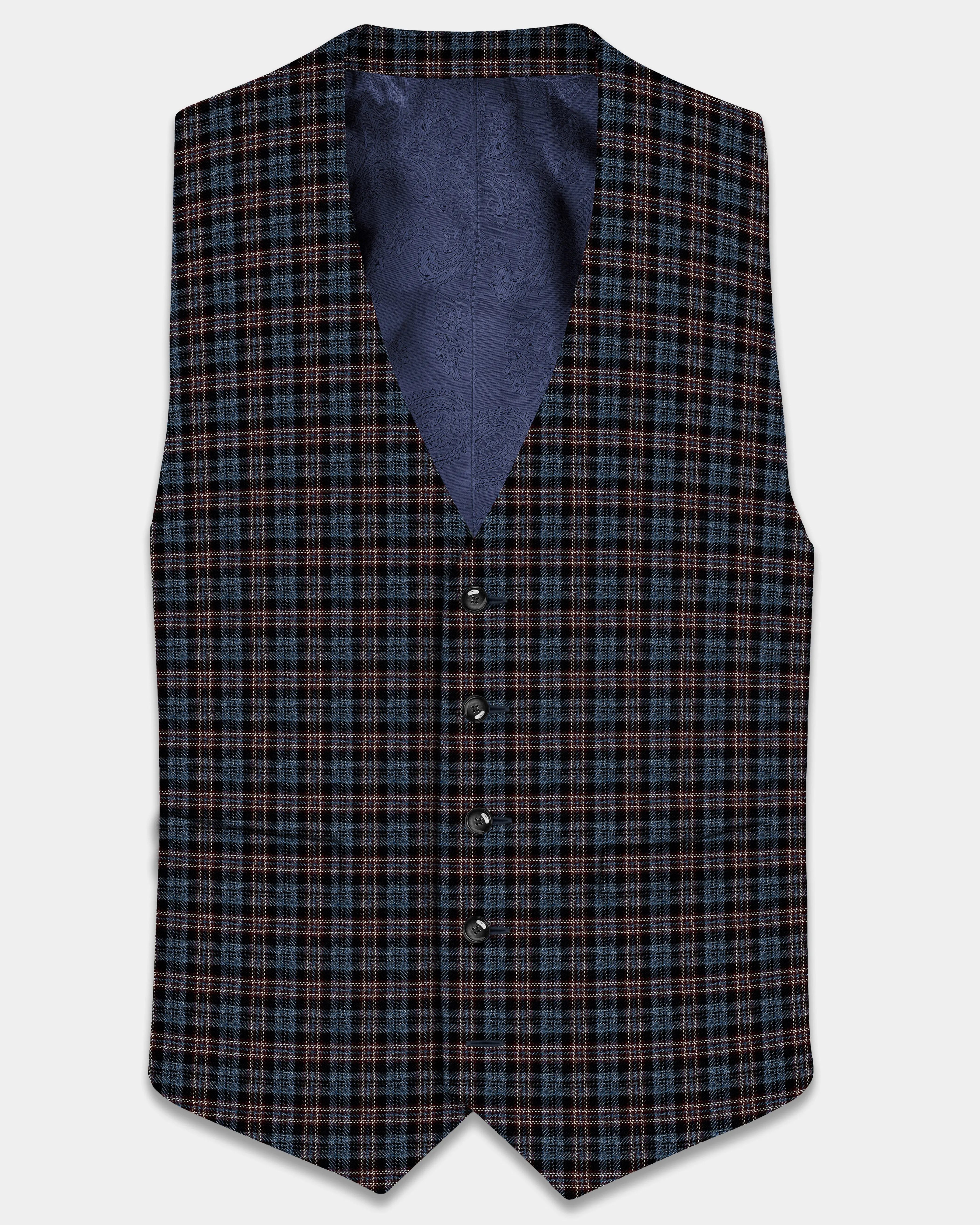 Asphalt Blue Plaid Wool Rich Waistcoat sold by French Crown