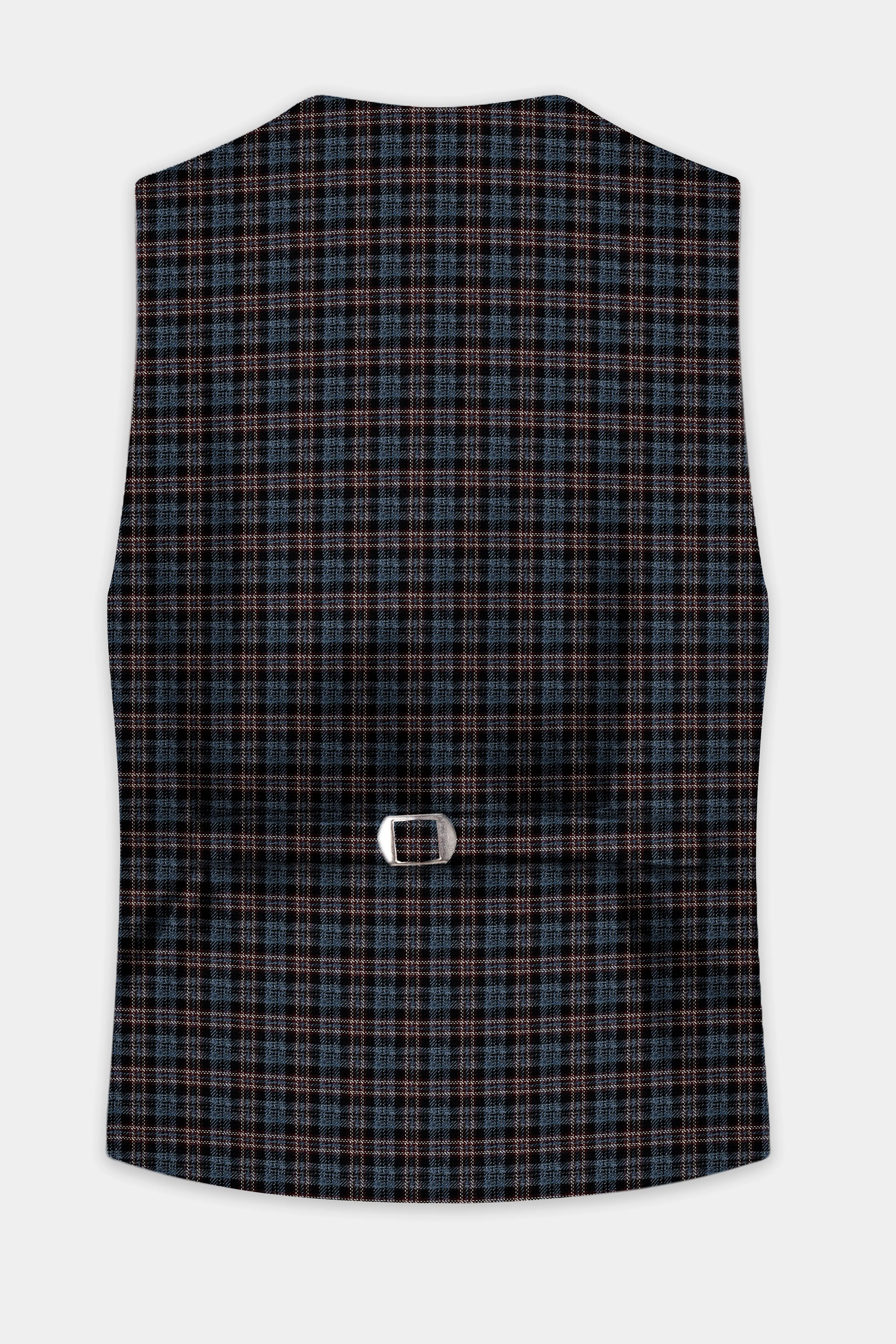 Asphalt Blue Plaid Wool Rich Waistcoat sold by French Crown product image thumbnail 4