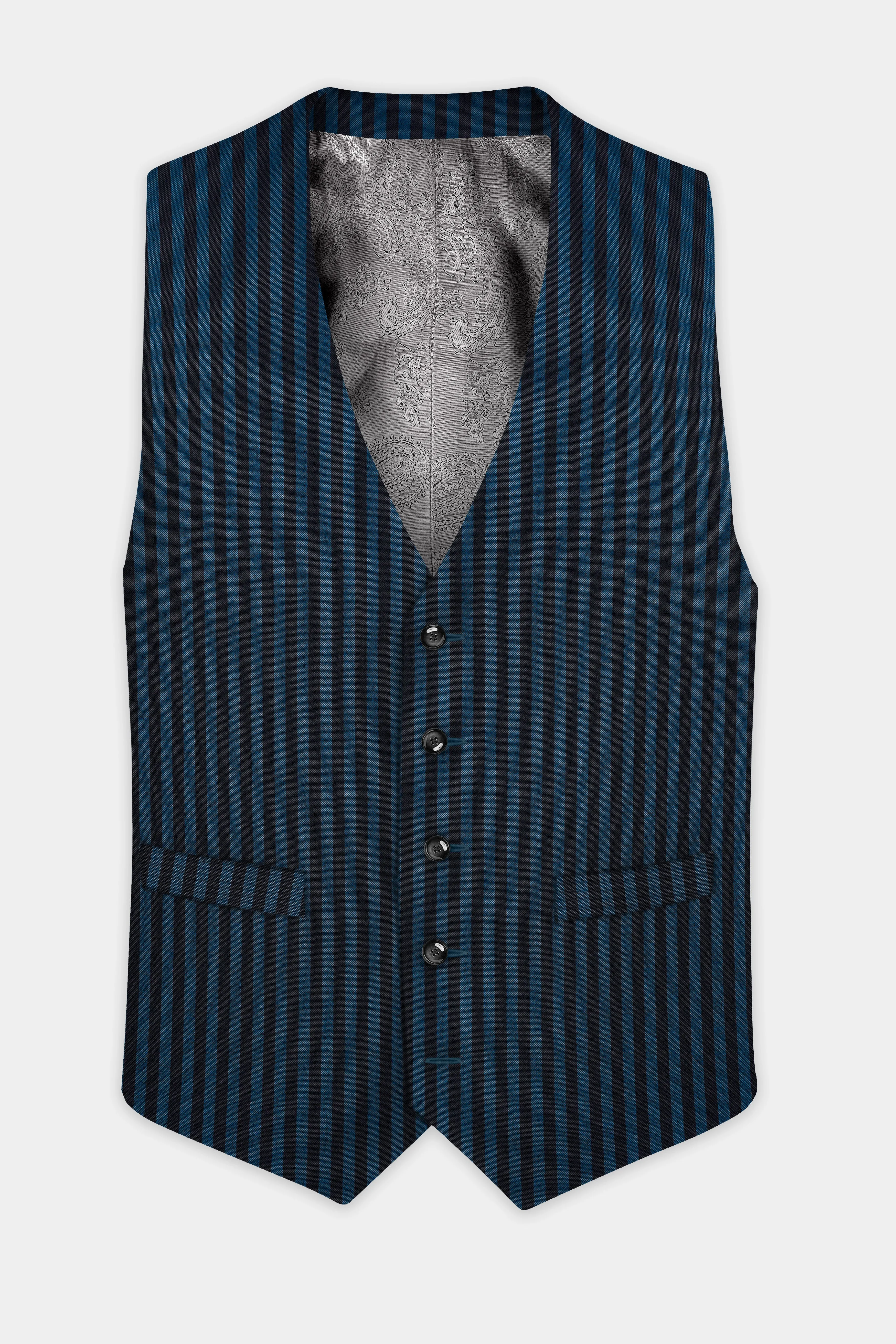 Tiber Blue And Jade Black Striped Wool Blend Waistcoat sold by French Crown product image thumbnail 2