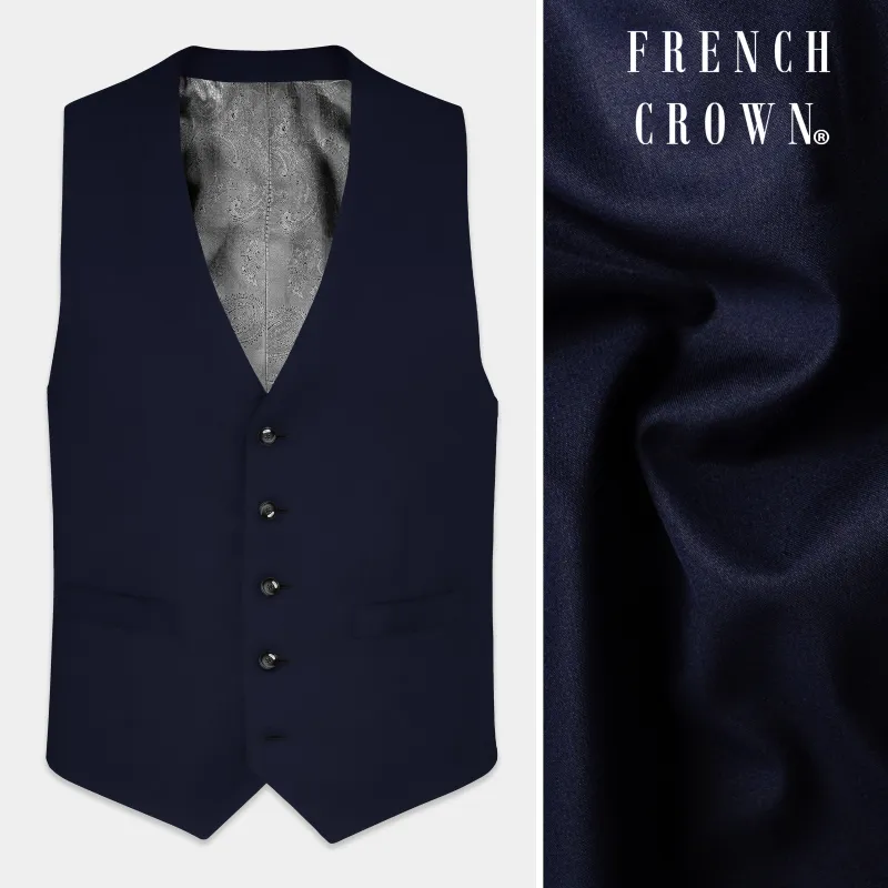 Ribbon Blue Solid Wool Rich Waistcoat made by French Crown