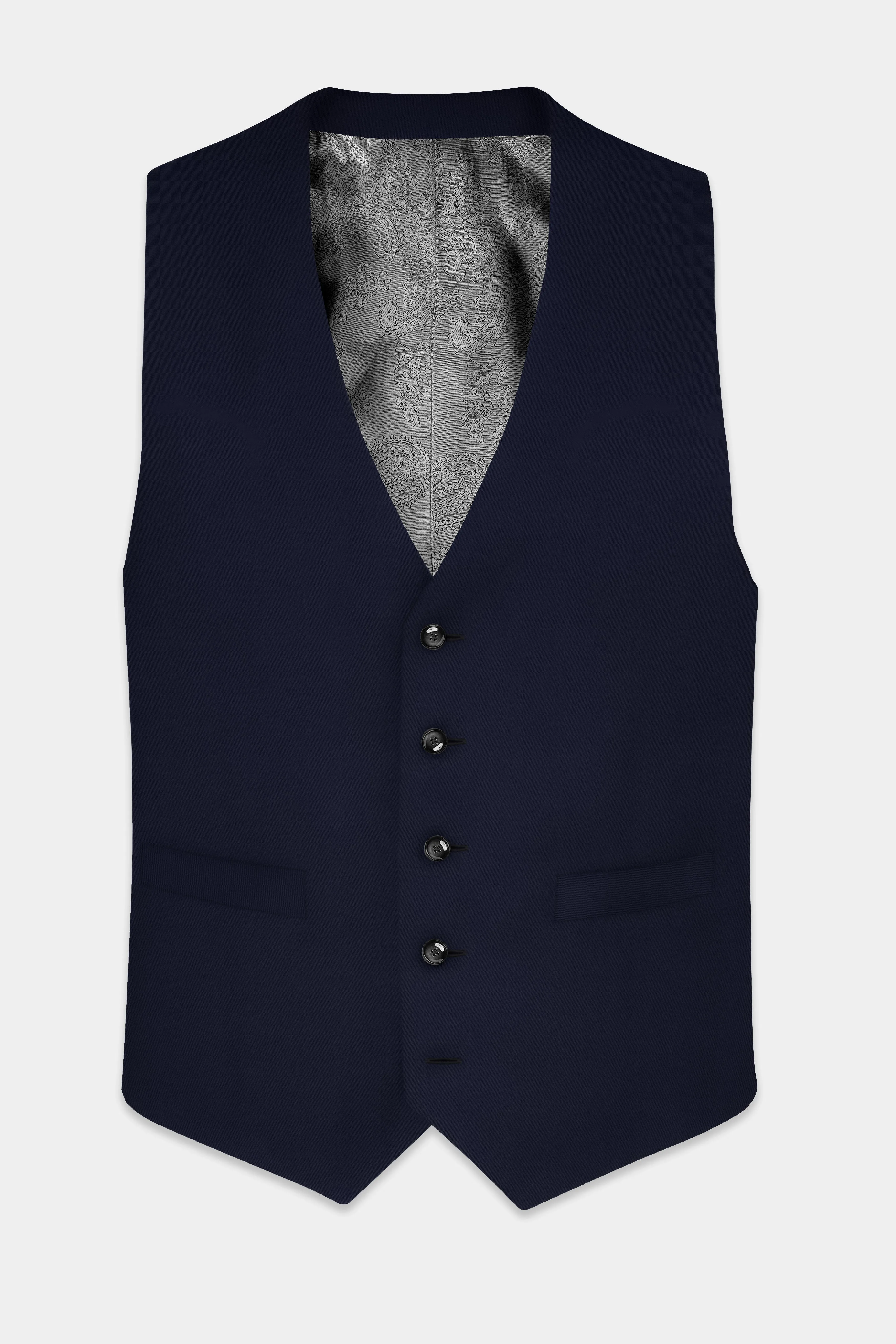 Ribbon Blue Solid Wool Rich Waistcoat sold by French Crown product image thumbnail 2