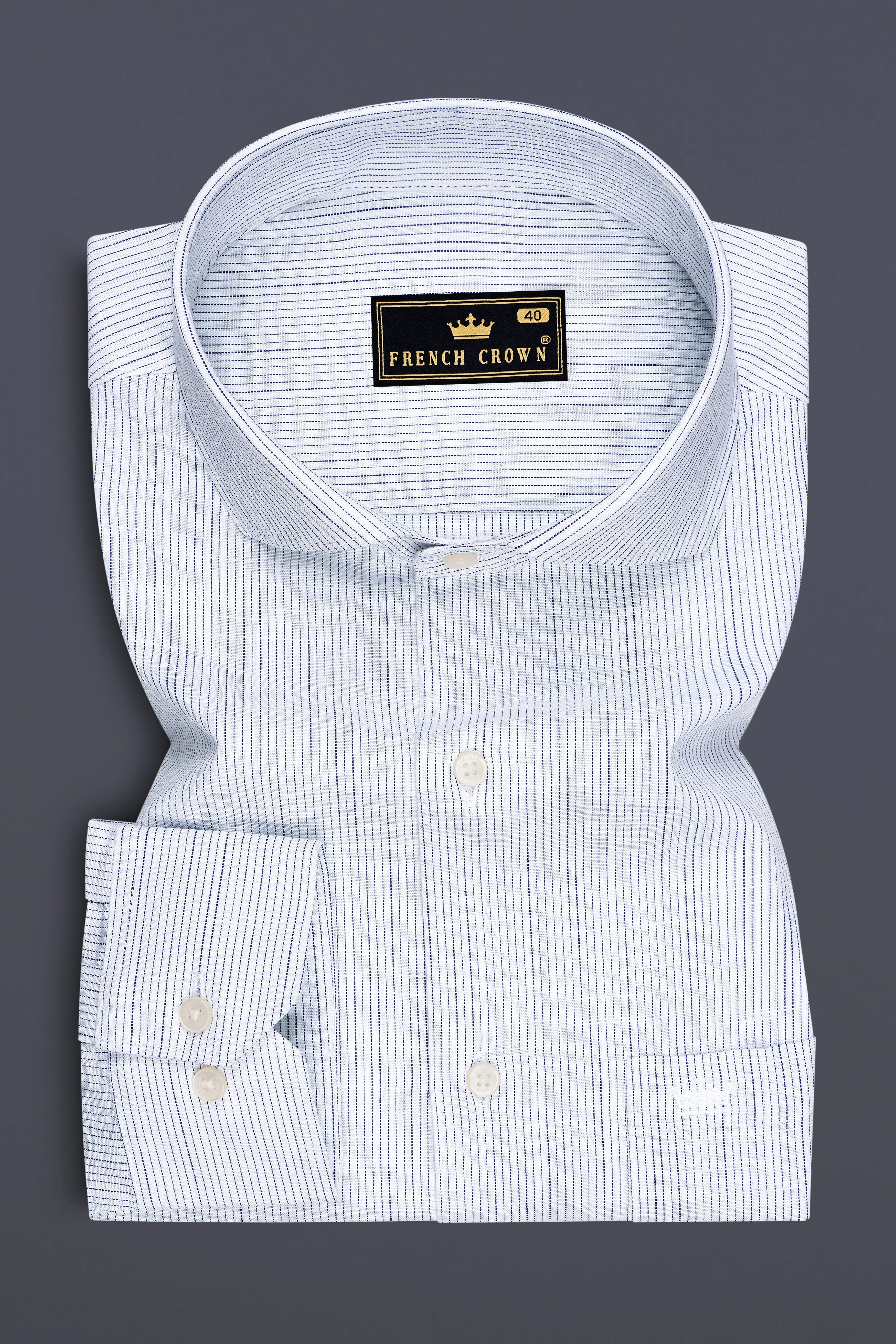 Caligo-Bright White Striped Luxurious Linen Dress Shirt sold by French Crown product image thumbnail 4
