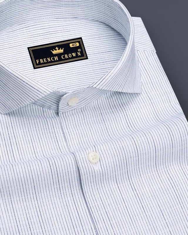 Caligo-Bright White Striped Luxurious Linen Dress Shirt made by French Crown
