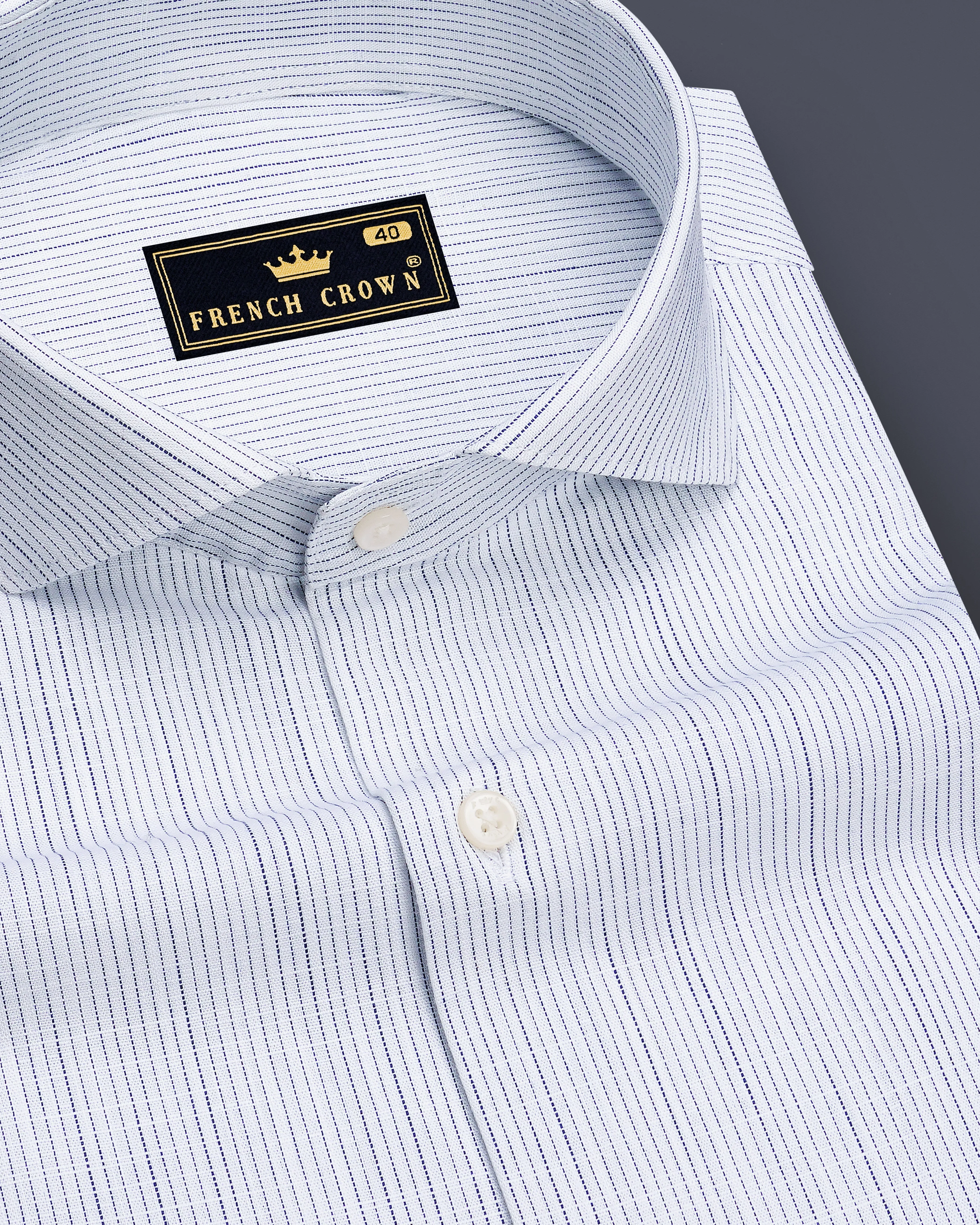 Caligo-Bright White Striped Luxurious Linen Dress Shirt sold by French Crown
