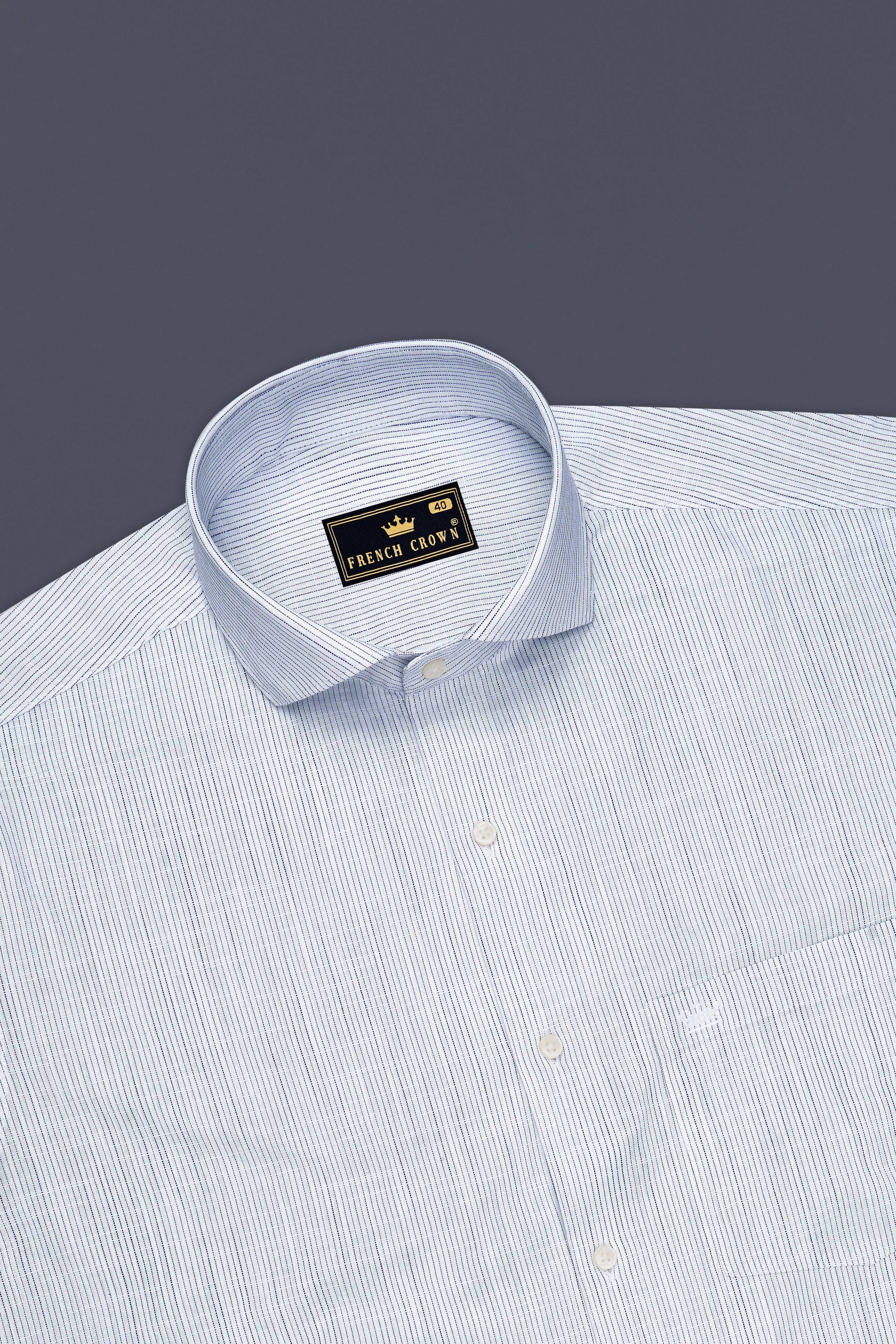 Caligo-Bright White Striped Luxurious Linen Dress Shirt sold by French Crown product image thumbnail 5